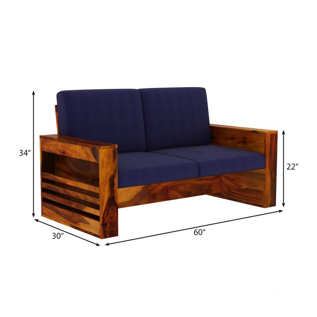 Maruti 2+1+1 Seater Wooden Sofa (BLUE Colour, Honey Finish)