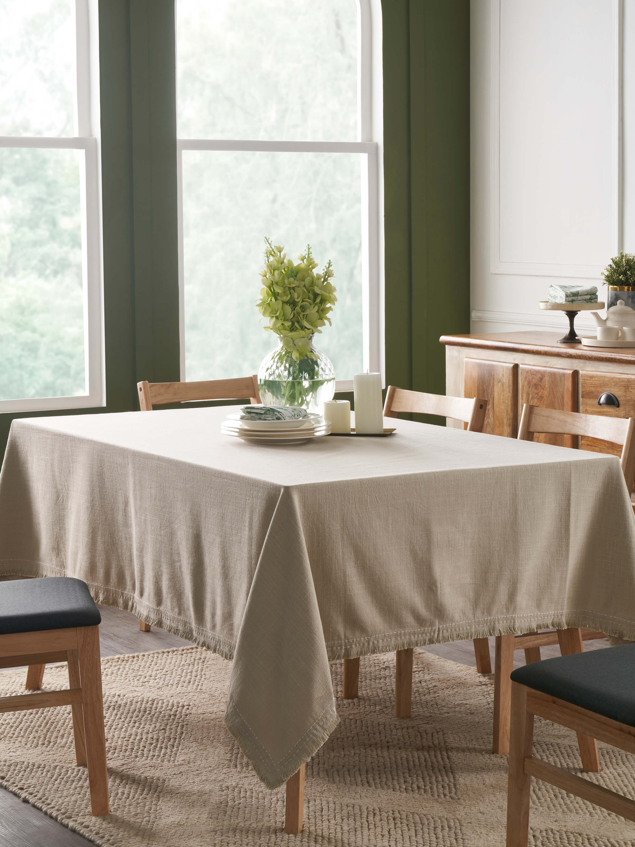 Nityam Beige Cotton Slub Embroidered Table Cloth