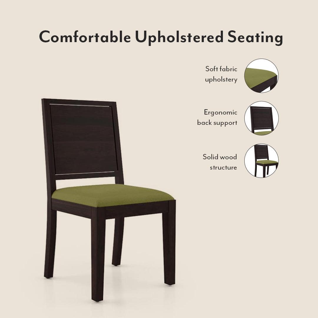 Julian 4 Seater Dining Table With Set Of 4 Oribi Upholstered Dining Chairs (Colour- Avocado Green, Finish- Mahogany)