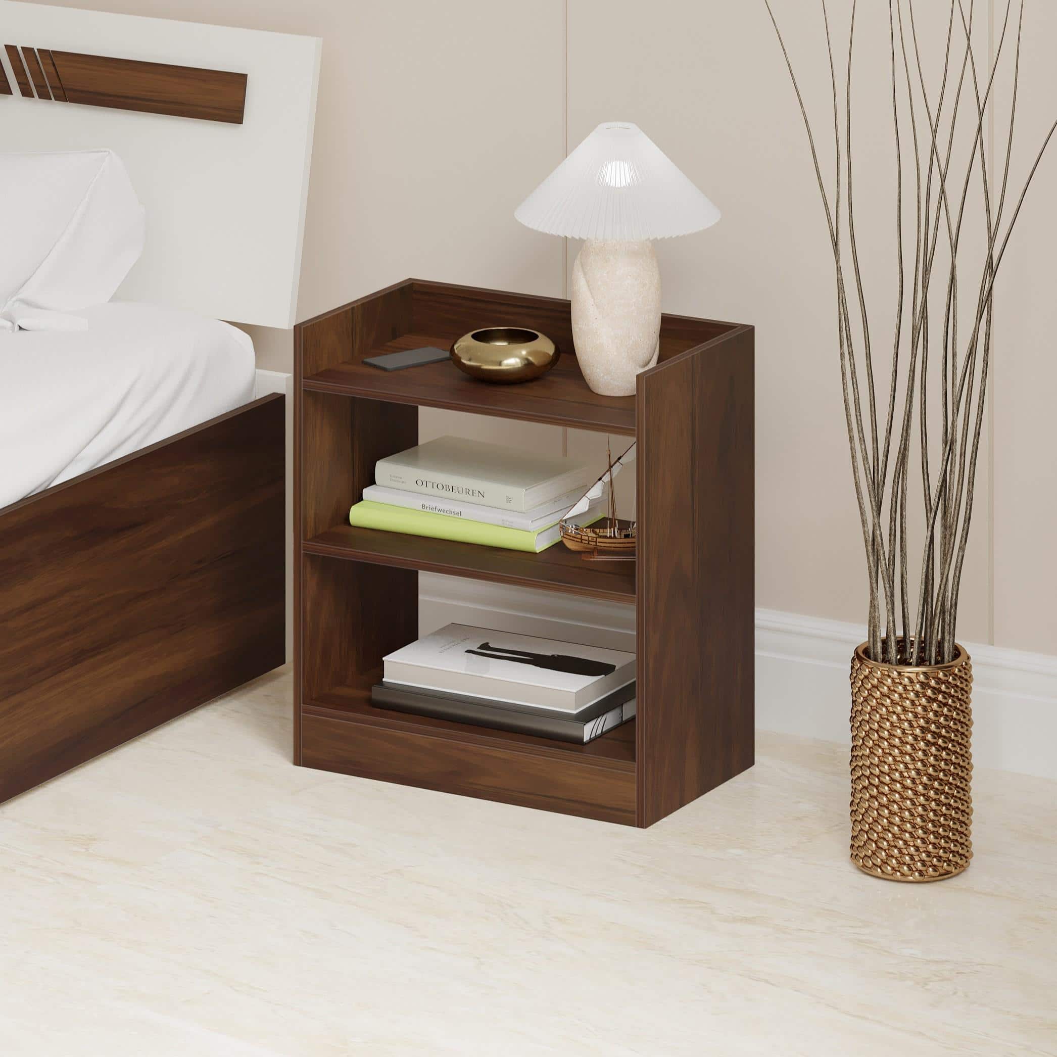 Nohee Engineered Wood Bedside Table in Brown Maple Finish