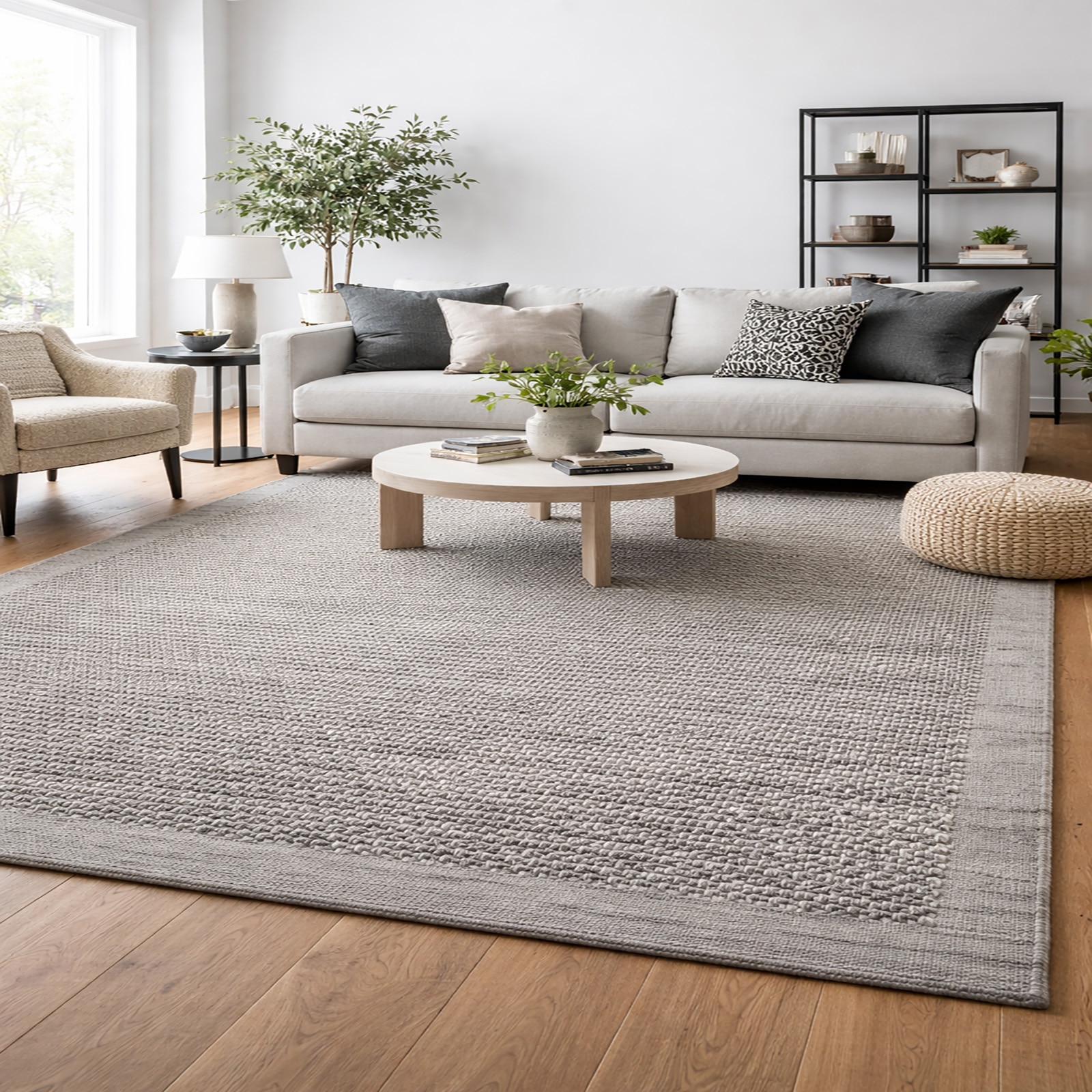 Texture Wool Rectangle Carpets Hand Knotted in Grey Colour