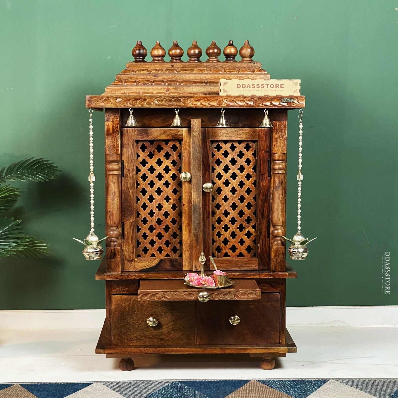D'Dass Honey Finish Solid Sheesham Wooden Temple For Pooja