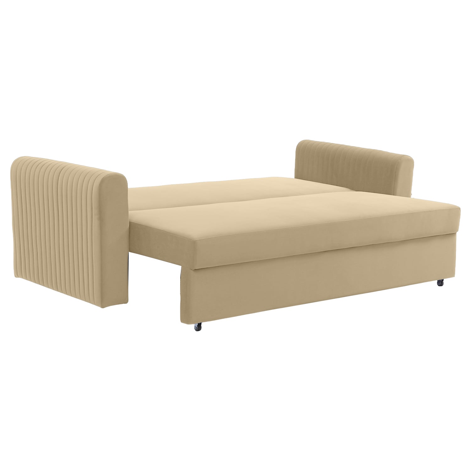 Melano 3 Seater Velvet Pull-Out Sofa Cum Bed in Beige colour