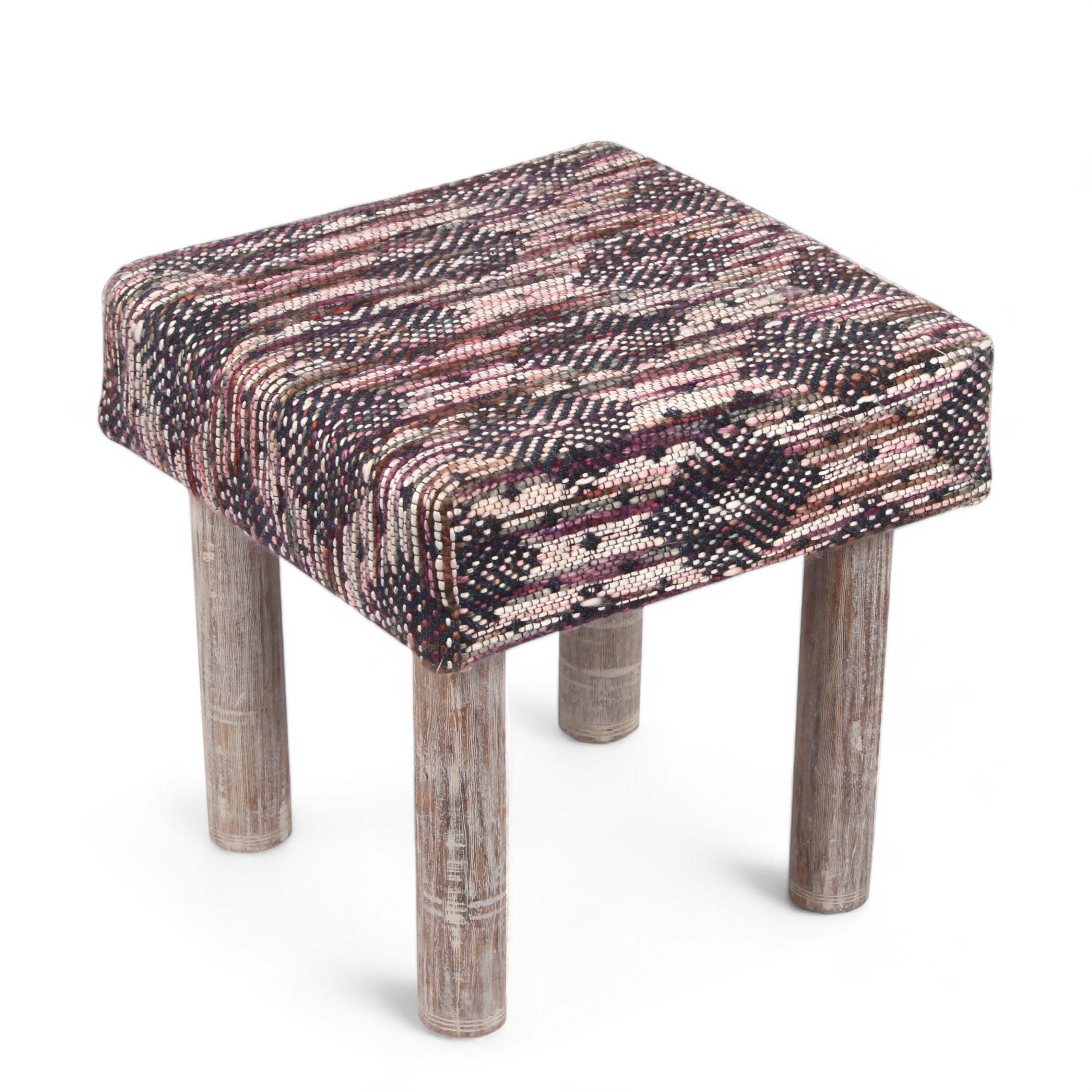 Lisbone Solid Wood Stool in Black Diamond Jackard fabric