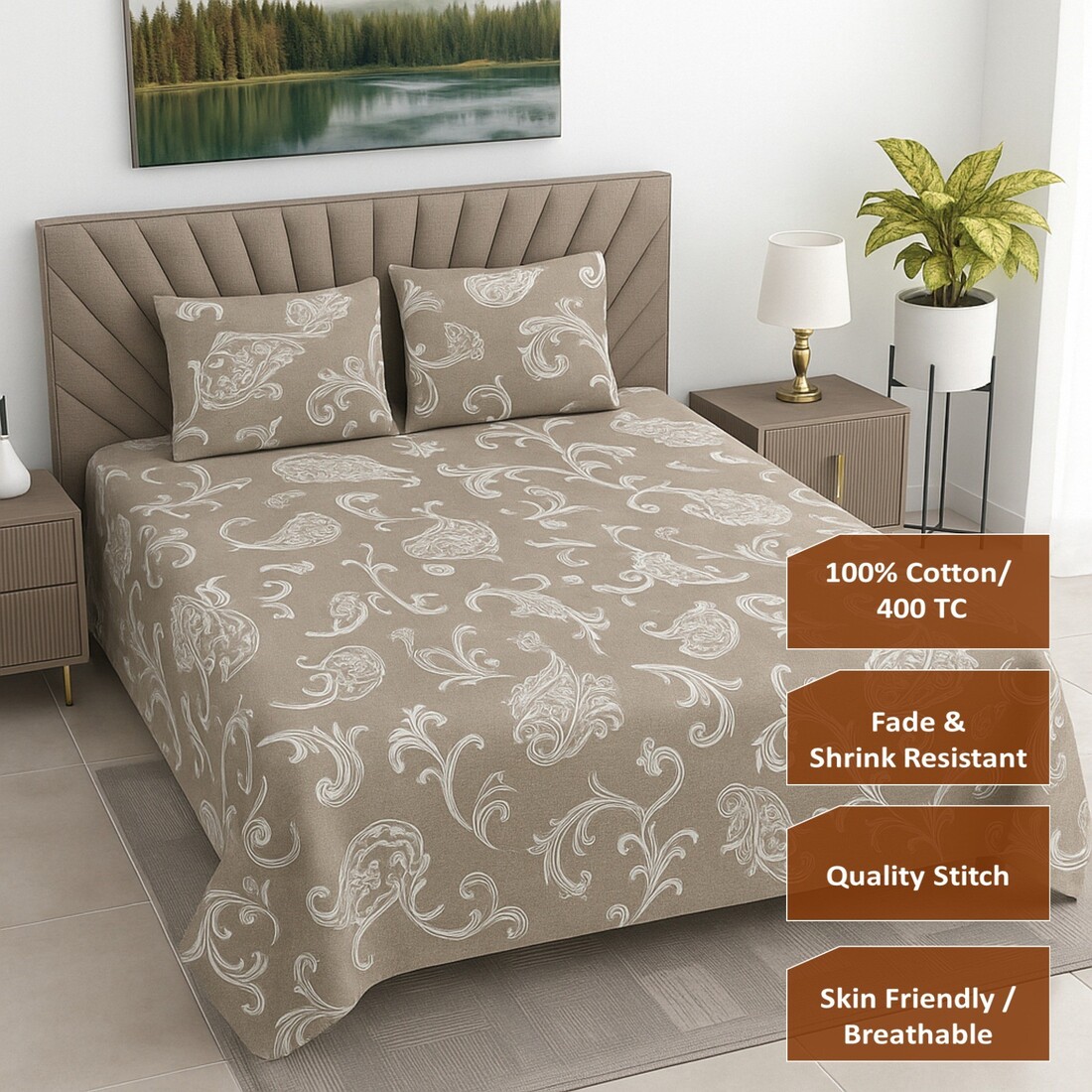 Threads Silky Touch Premium Super Double Queen Size Flat Bedsheet 254 x 230 cms