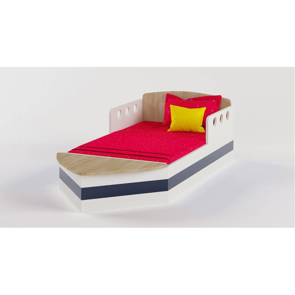 Sweet Sail Engineered Wood Box Bed in White and Oak Colour