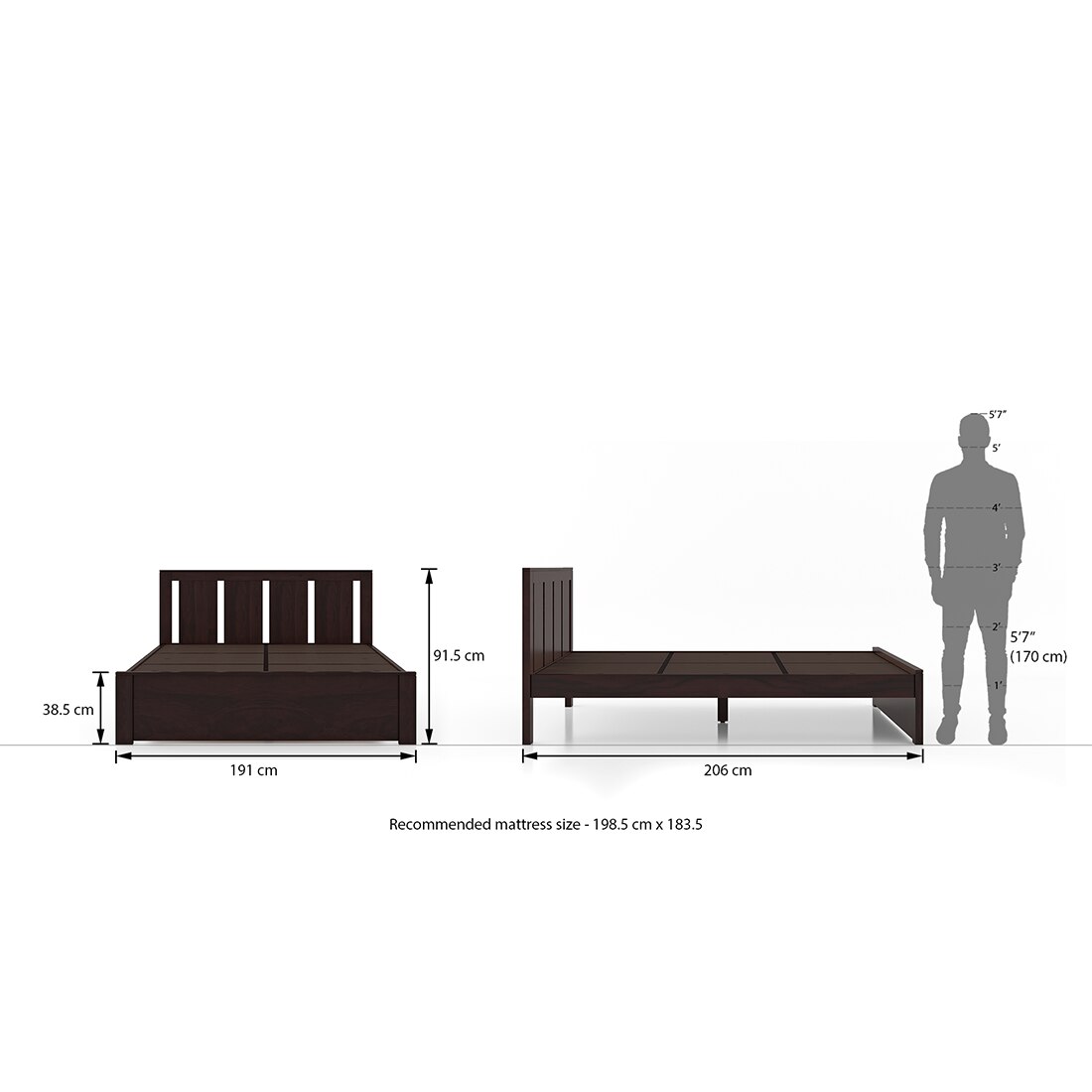 Durban Solid Wood Non Storage King Size Bed In Mahogany Finish