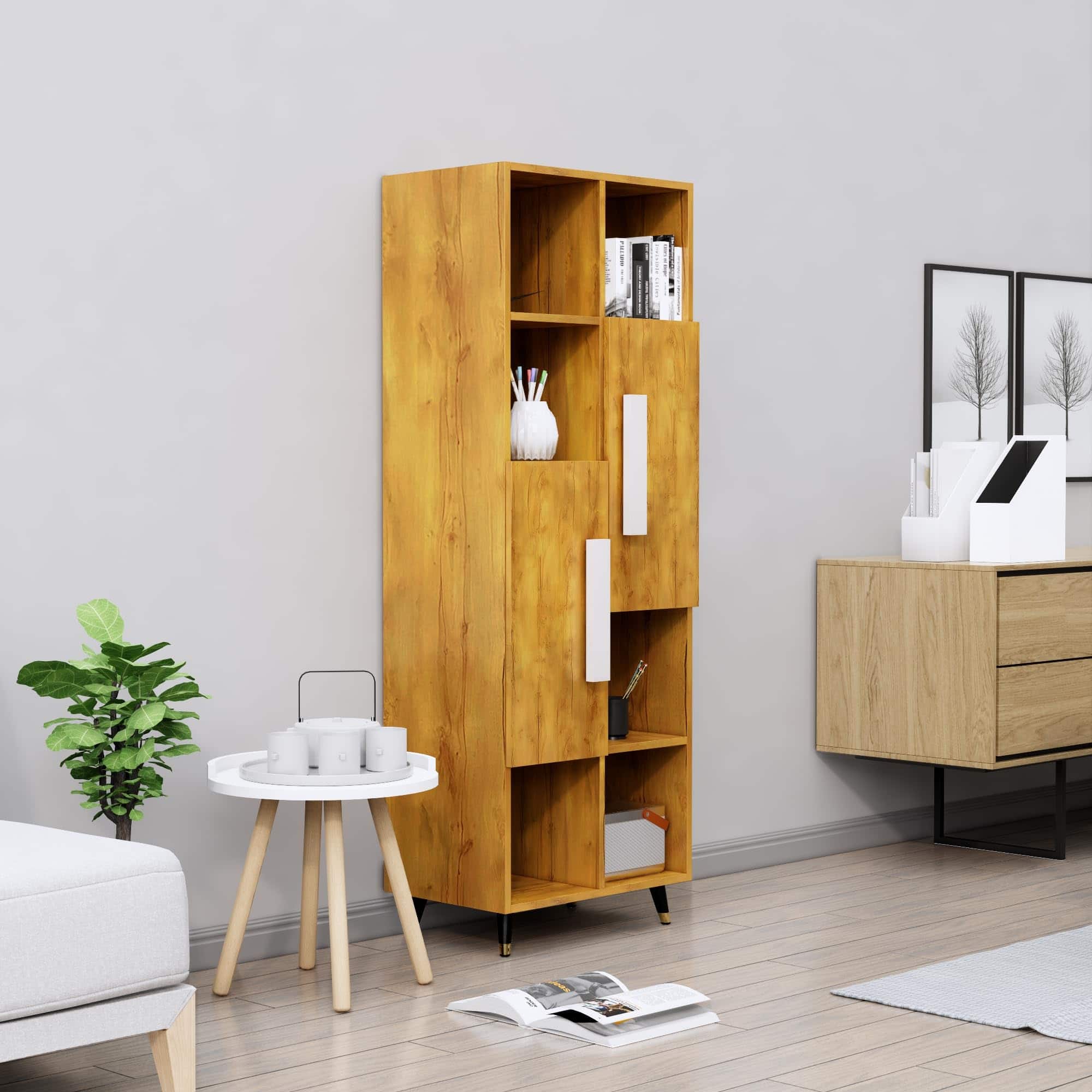 Hexa Engineered Wood Bookshelf Multipurpose Storage Rack in Giant Wood Colour - HexaRed