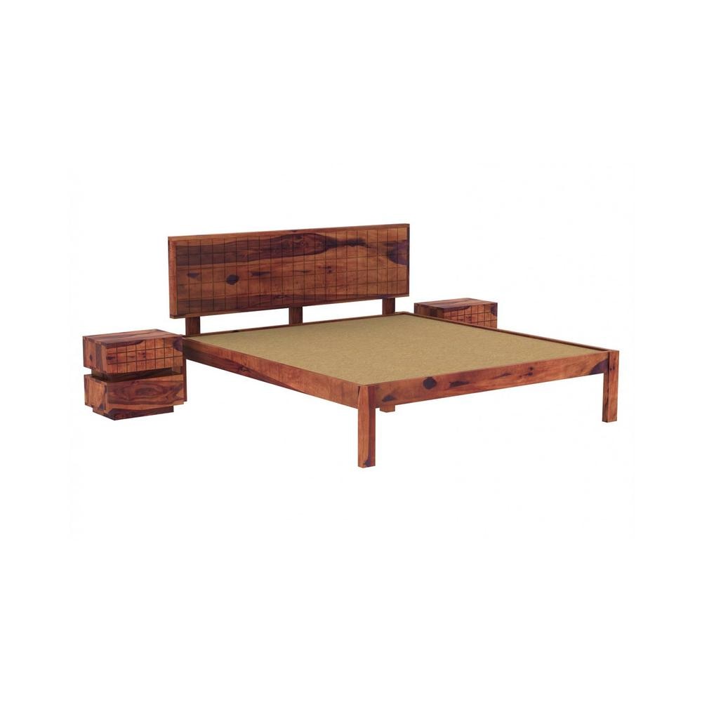 Esra Sheesham Wood Queen Size Bed Non Storage Provincial Teak Finish (60 x 78 inches)