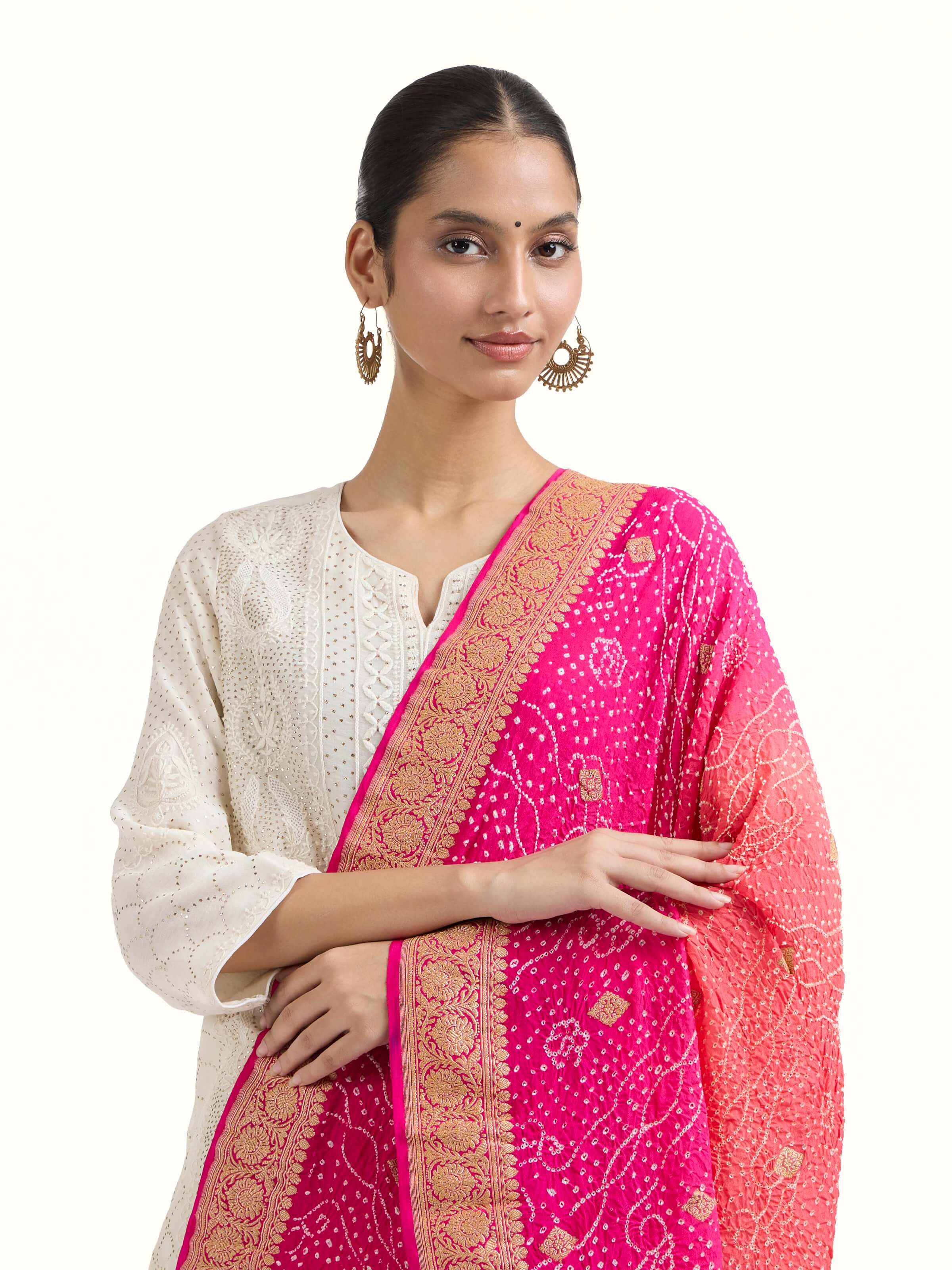 Pink Bandhani Tie & Dye Dupatta