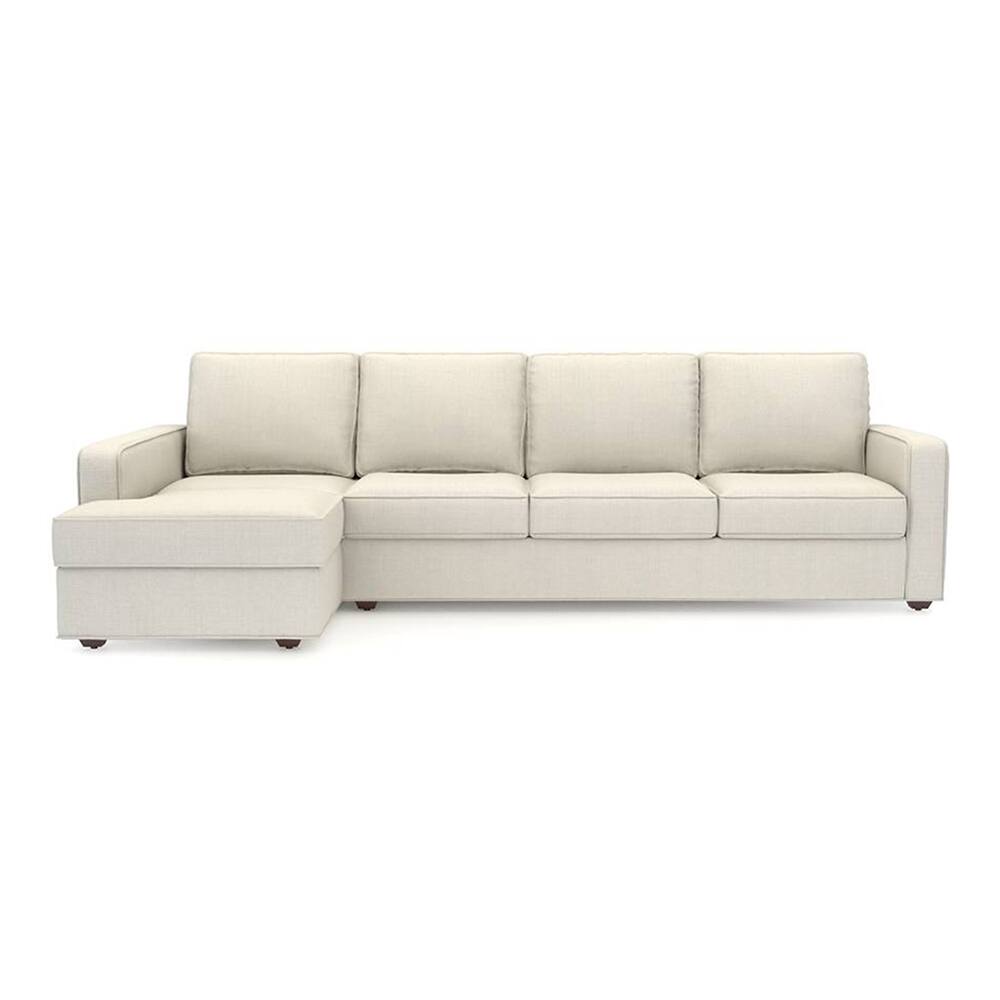 Apollo Compact Sofa (Colour : Pearl, Cushion : Soft, Back Type : Regular, Seating Capacity : Left Aligned 3 Seater + Left Aligned Chaise + Ottoman) - Urban Ladder