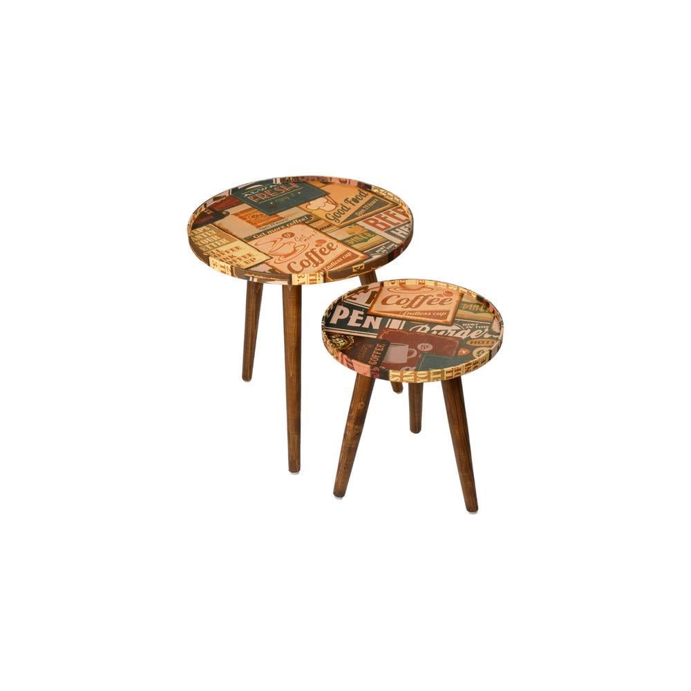 Crushing on Coffee Round Nesting Tables with Wooden Legs, Side Tables, Wooden Tables, Living Room Decor by A Tiny Mistake