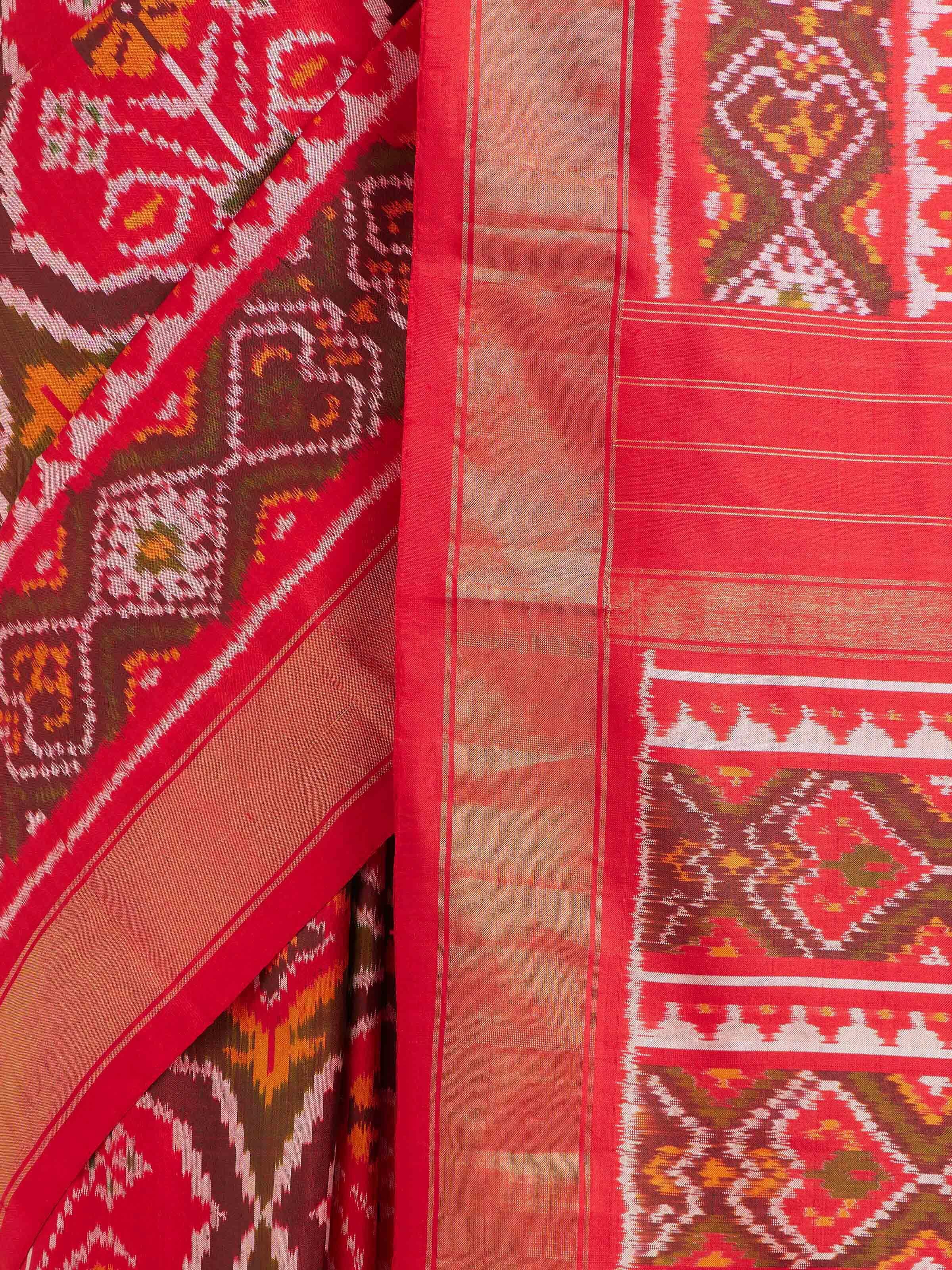 Red Mulberry Silk Pochampally Ikat Handloom Saree
