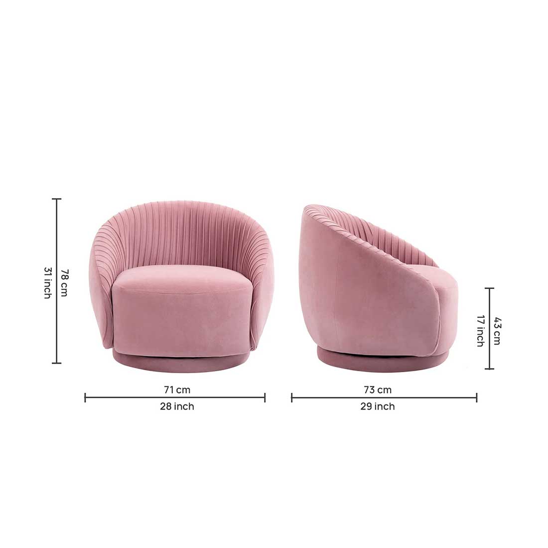 Lorna Swivel Solid Wood Round Chair in Pink Colour
