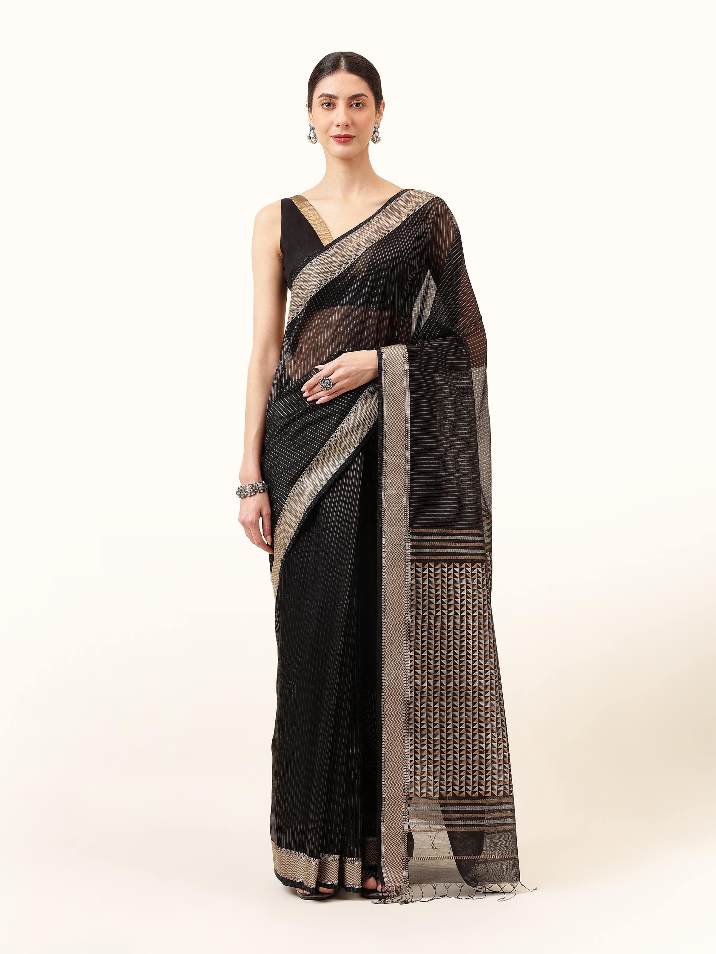 Black Cotton Silk Maheshwari Saree