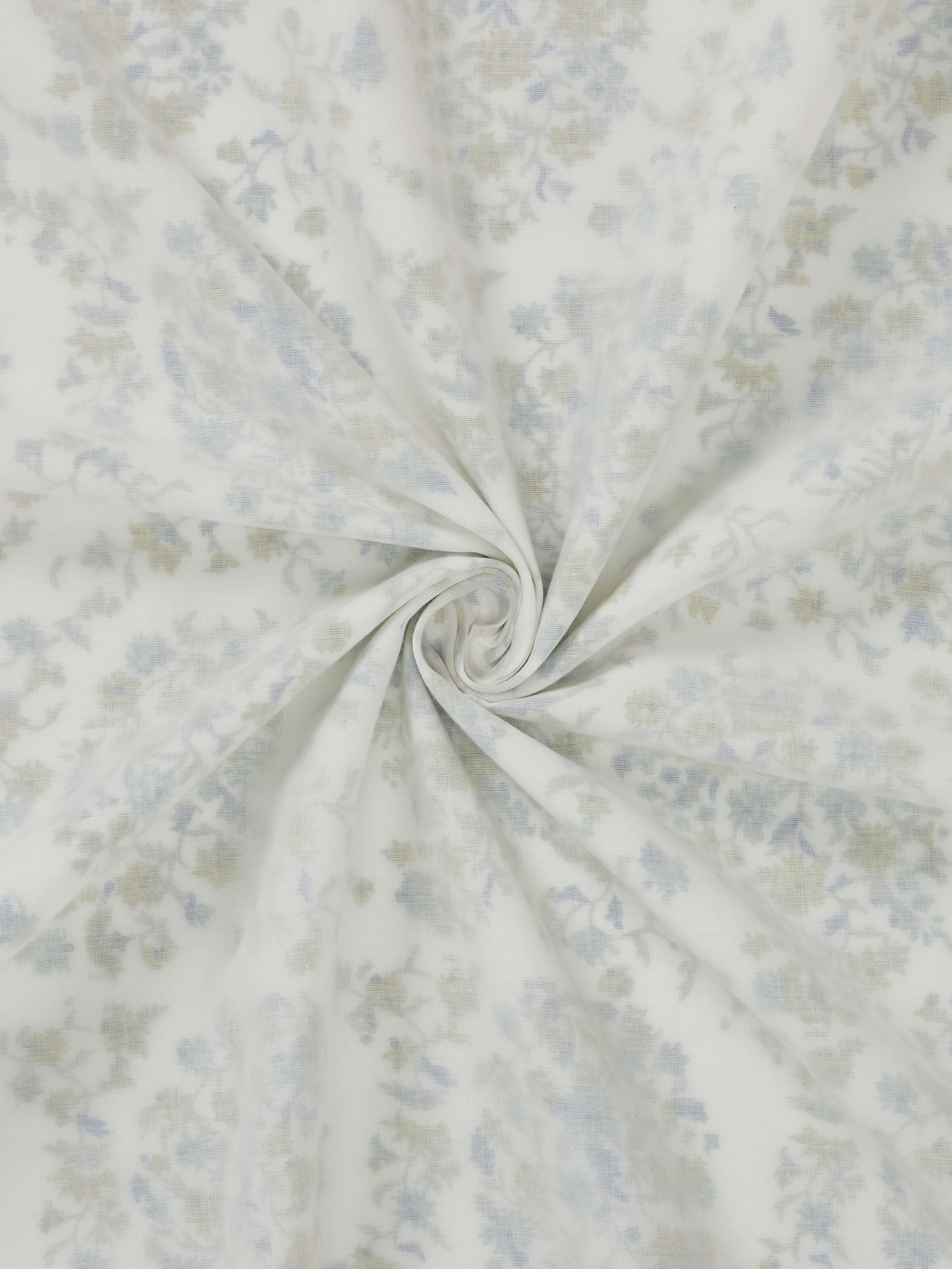 Detailed shot of cotton fabric with intricate Sanganeri paisley hand block print.