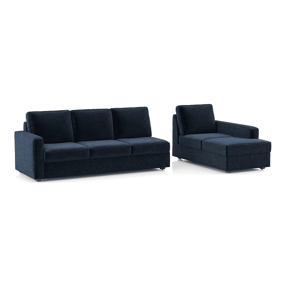 Apollo Sofa (Colour : Cobalt, Cushion : Hard, Back Type : Regular, Seating Capacity : Right Aligned 3 Seater + Right Aligned Chaise + Ottoman)