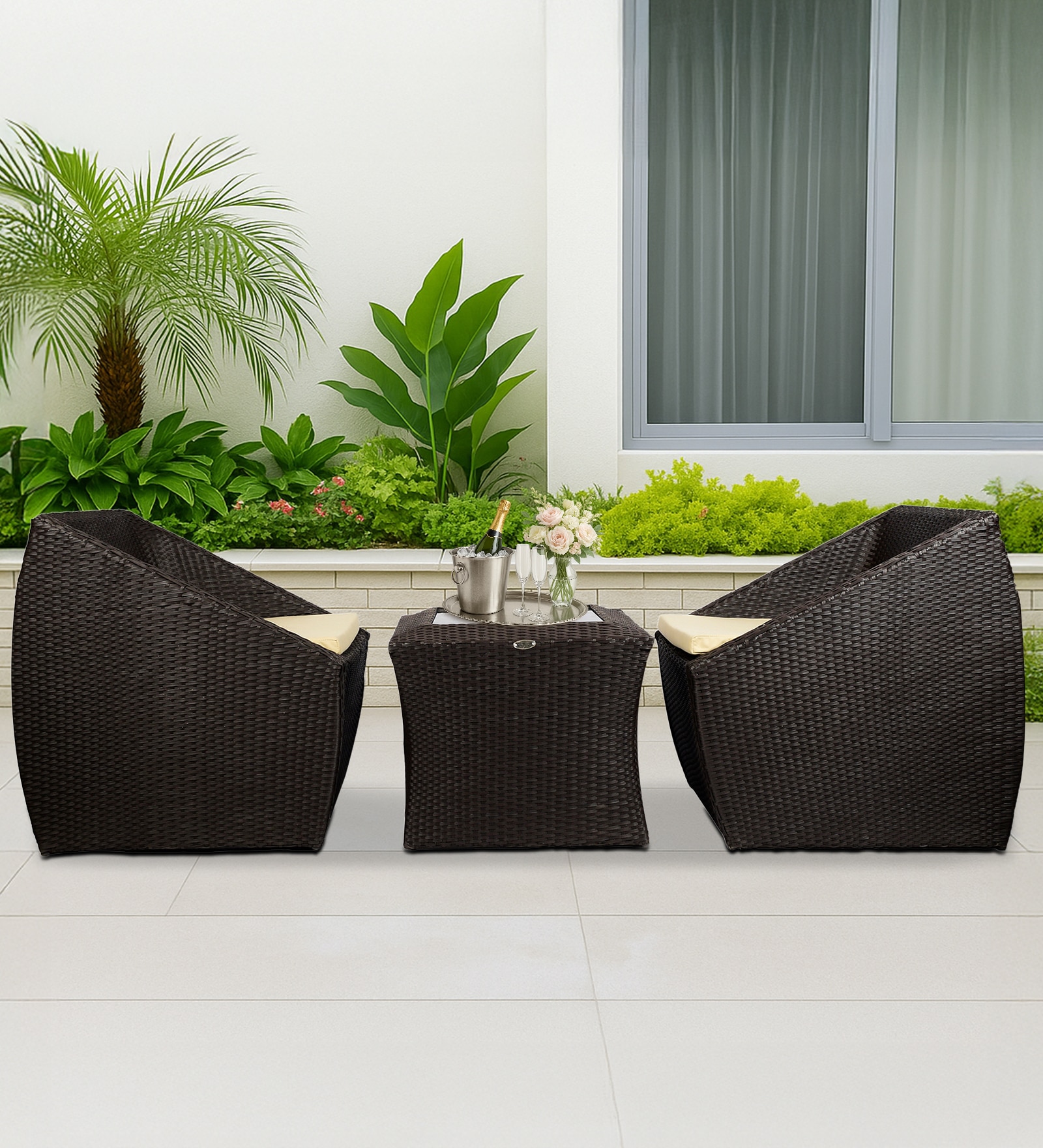 Mudgee Wicker Table And Chair Set In Brown Dual Tone Finish