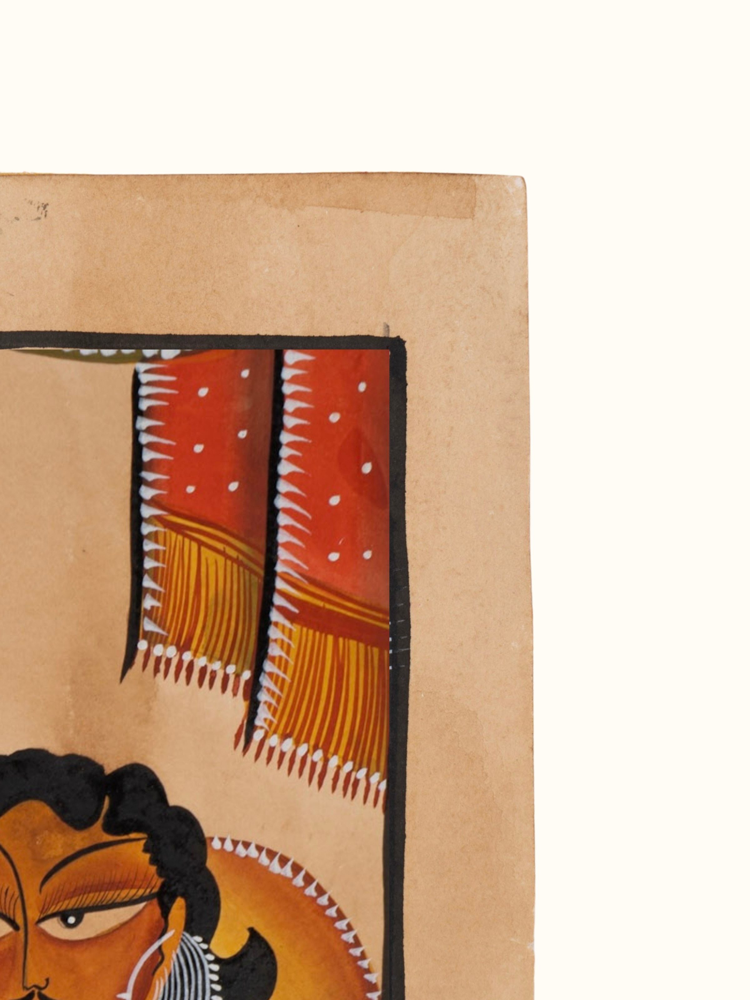 Detail shot of babu bibi kalighat painting highlighting artwork texture