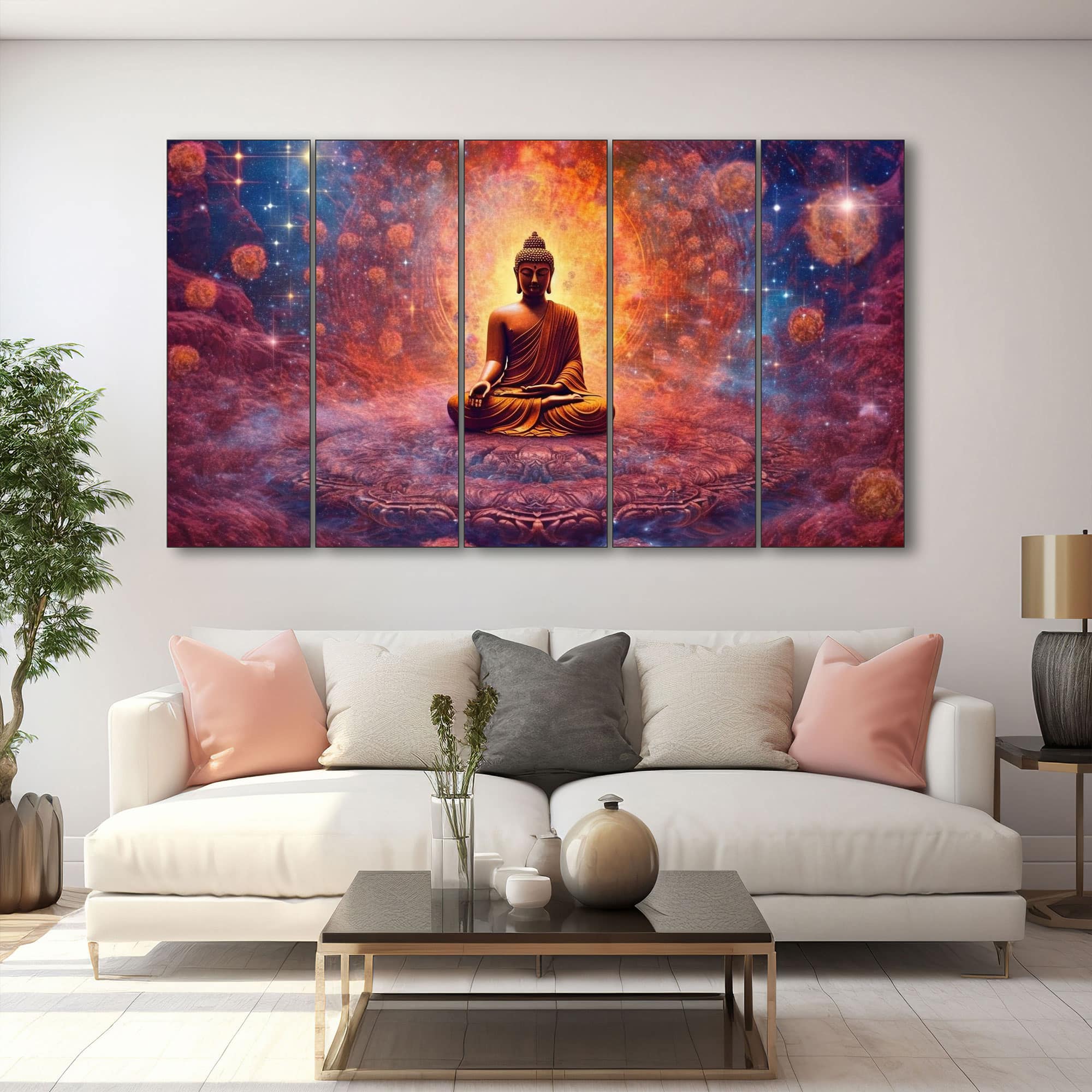 The Castle Decor Lord Buddha Meditation Wall Painting Wooden Framed 27x48 Inch (Style 15) - The Castle Decor