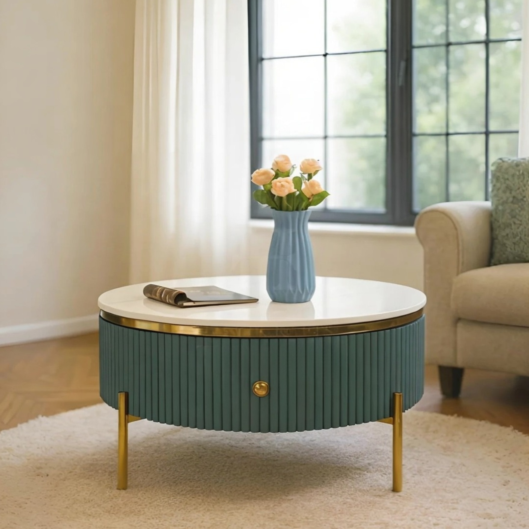 Belly Modern Sage Round Coffee Table - Handicrafts Town