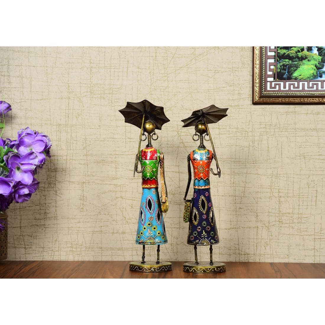 Desert Art Metal Handpainted Umbrella Doll Figurine Set of 2 - Desert Art