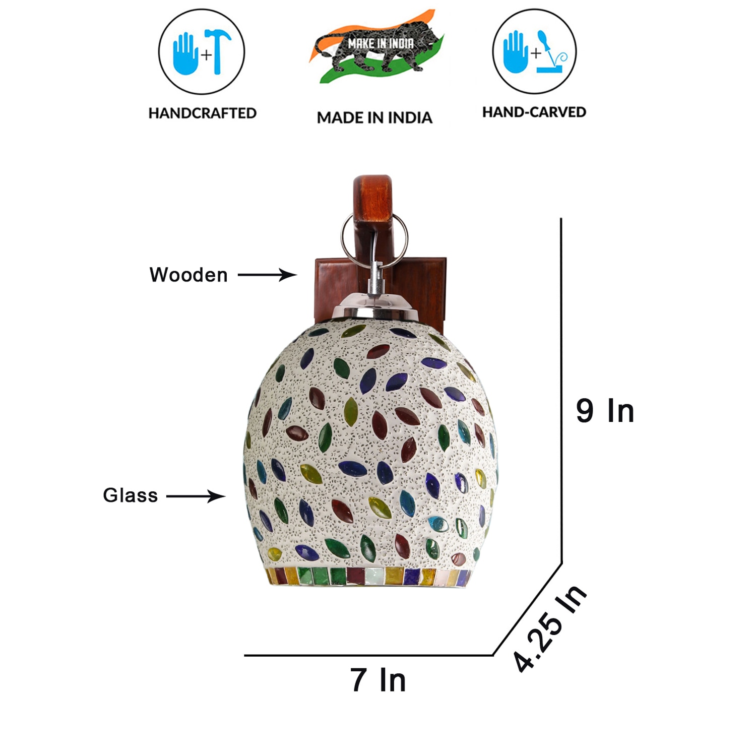Devansh Solid Wood Electric Wall Light in Brown Colour with Multi Shade Count of 1 Light-image-31
