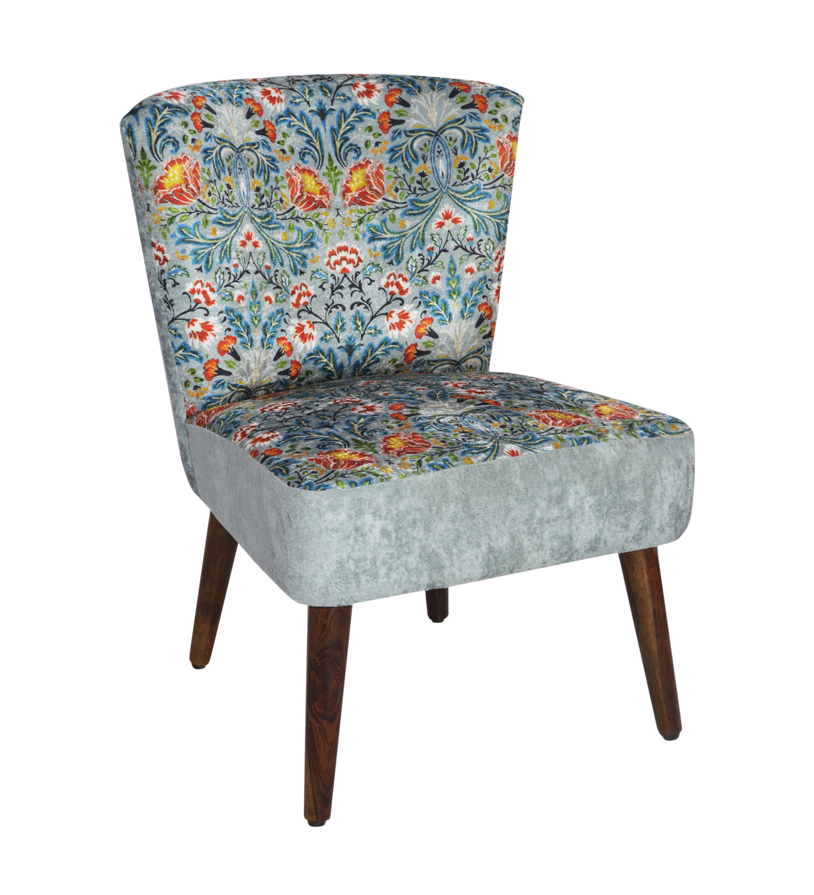 Rowan Accent Chair in Silver and Red Floral Pattern