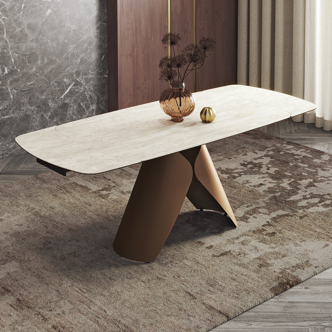 Aeris Ceramic 6 to 8 Seater Extendable Dining Table in Rome Travertine Finish