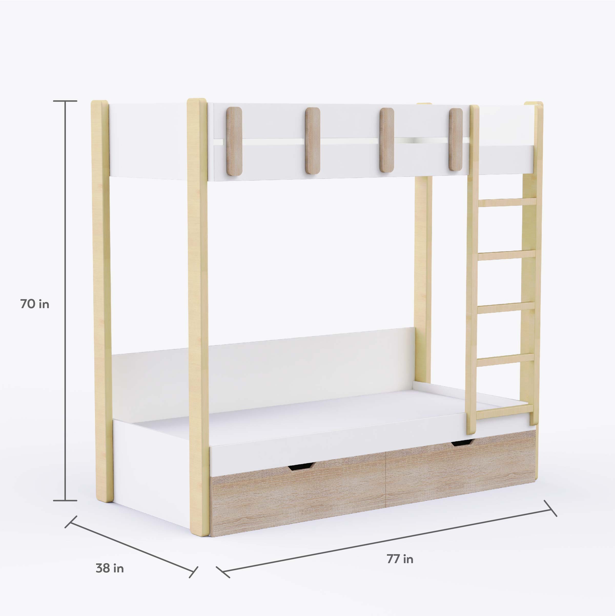 Pine Tree Single Size Bunk Bed In White & Oak Colour