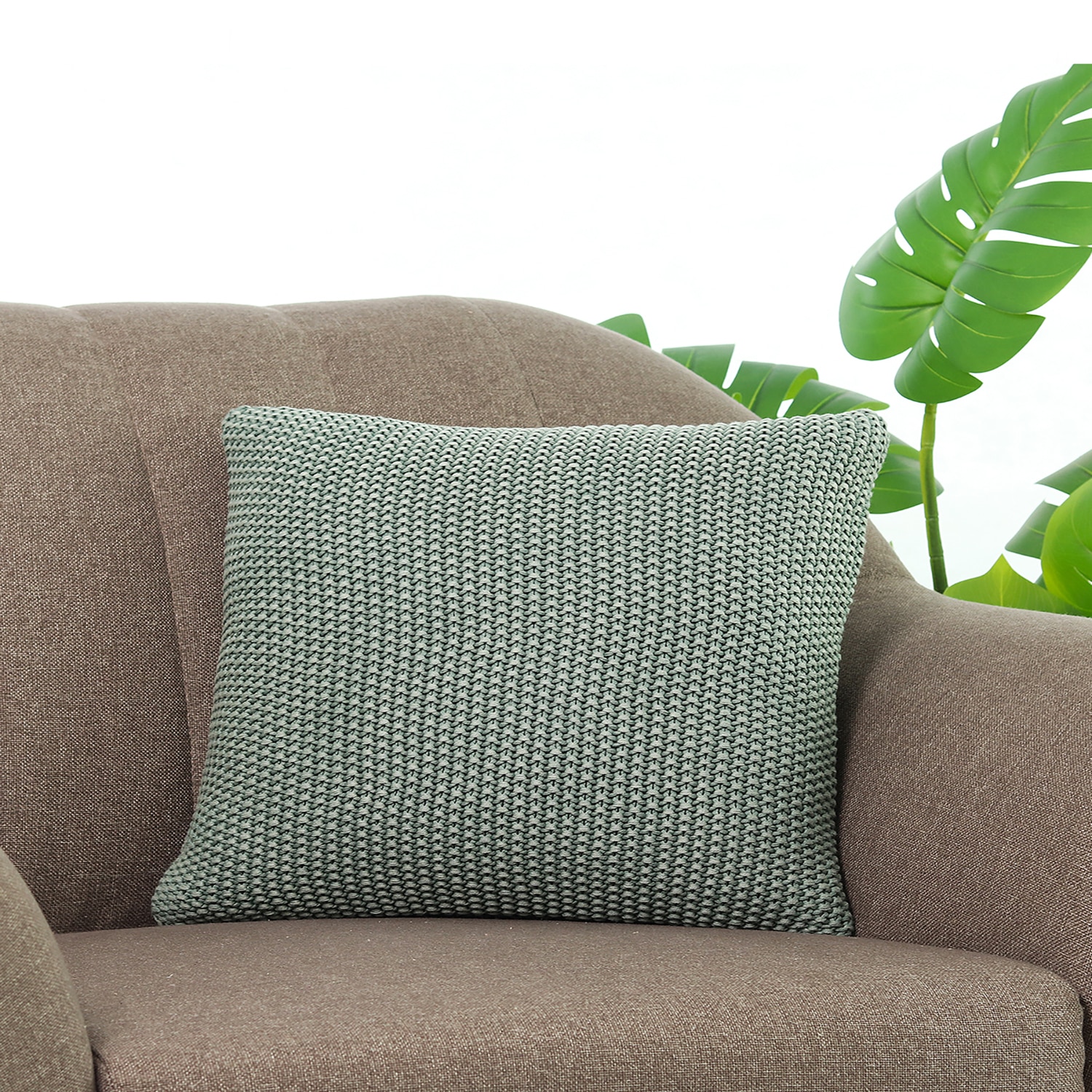 Knitted Purl Ryegrass Cotton Cushion Cover 16X16 Inches - Pluchi