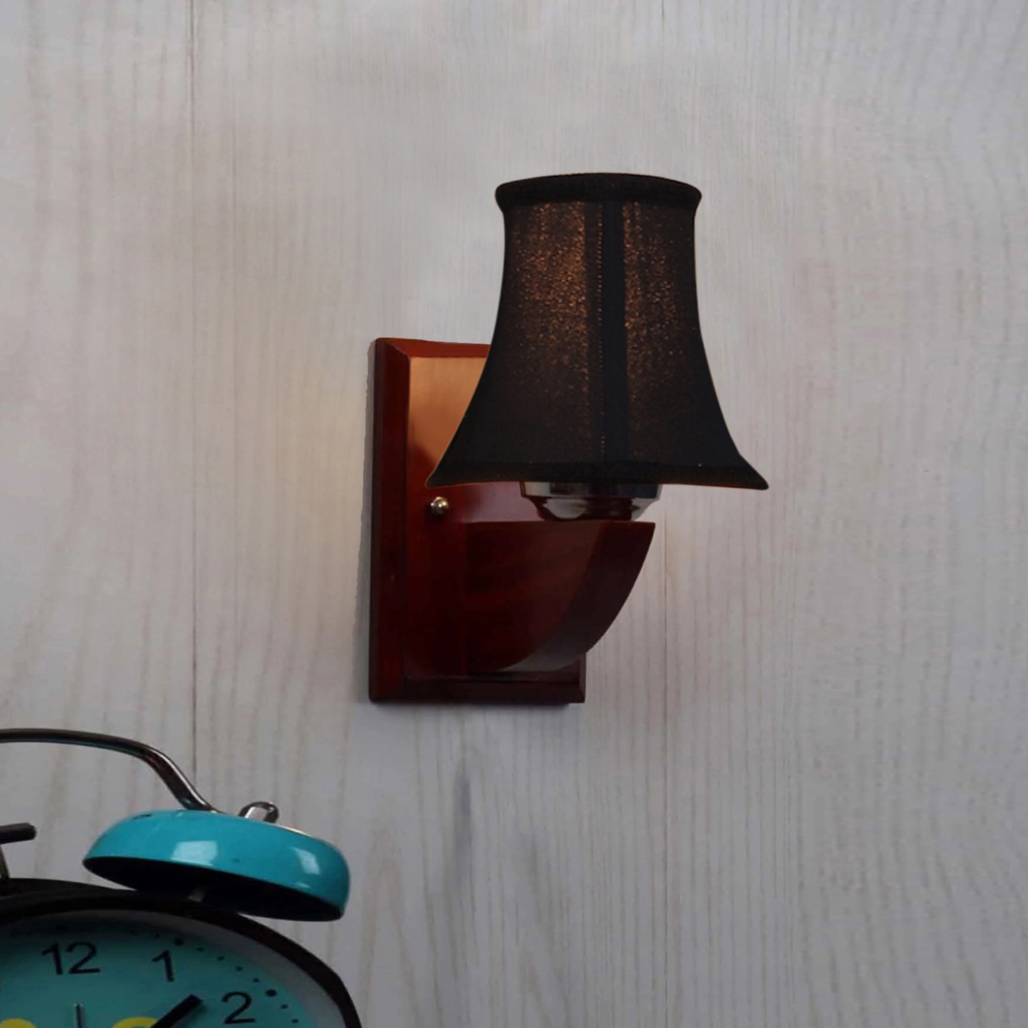 Devansh Wood Wall Mounted Lamp With Black Cotton Shade