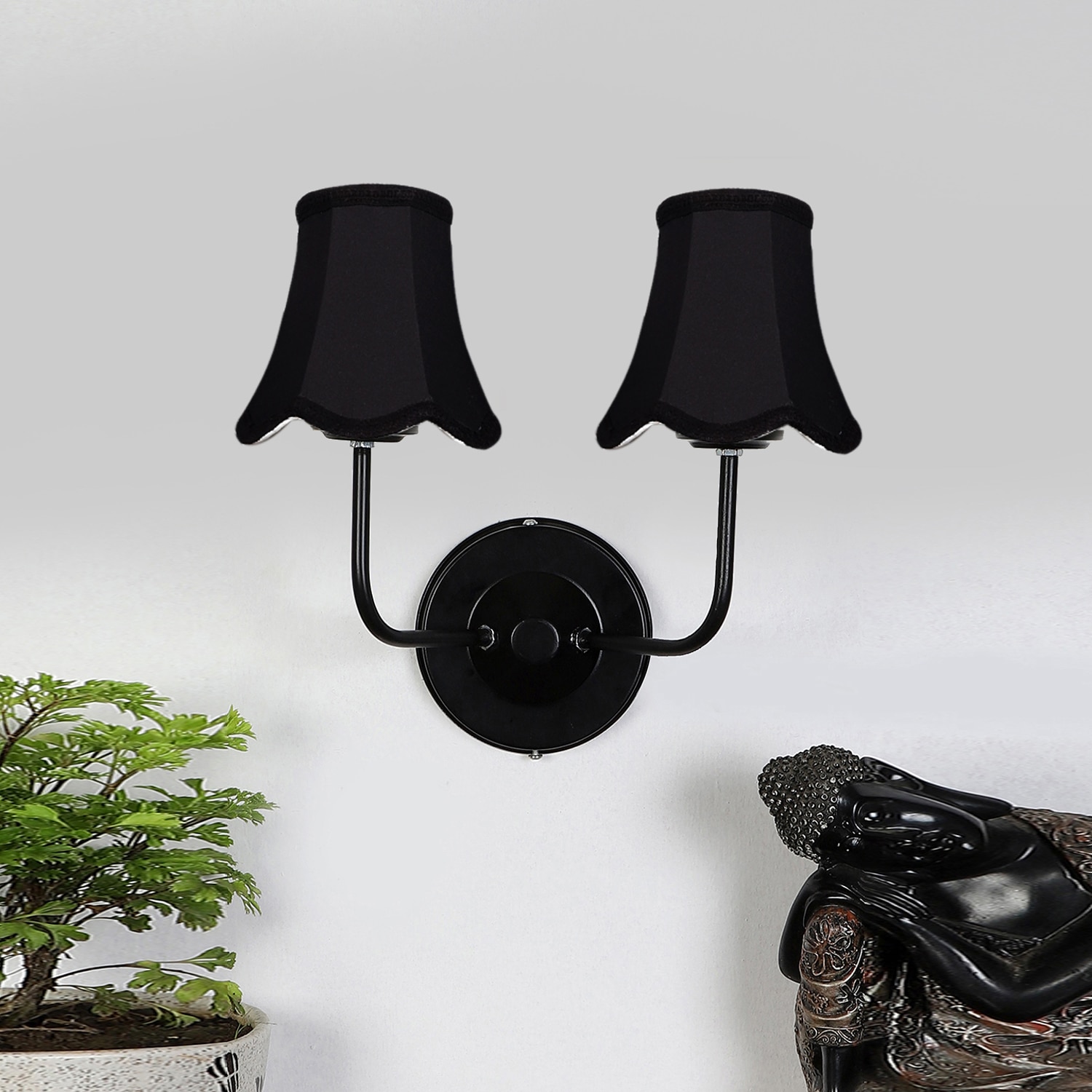 Devansh Dual Black Wallmounted Lamp With Cotton Black Shade - Devansh