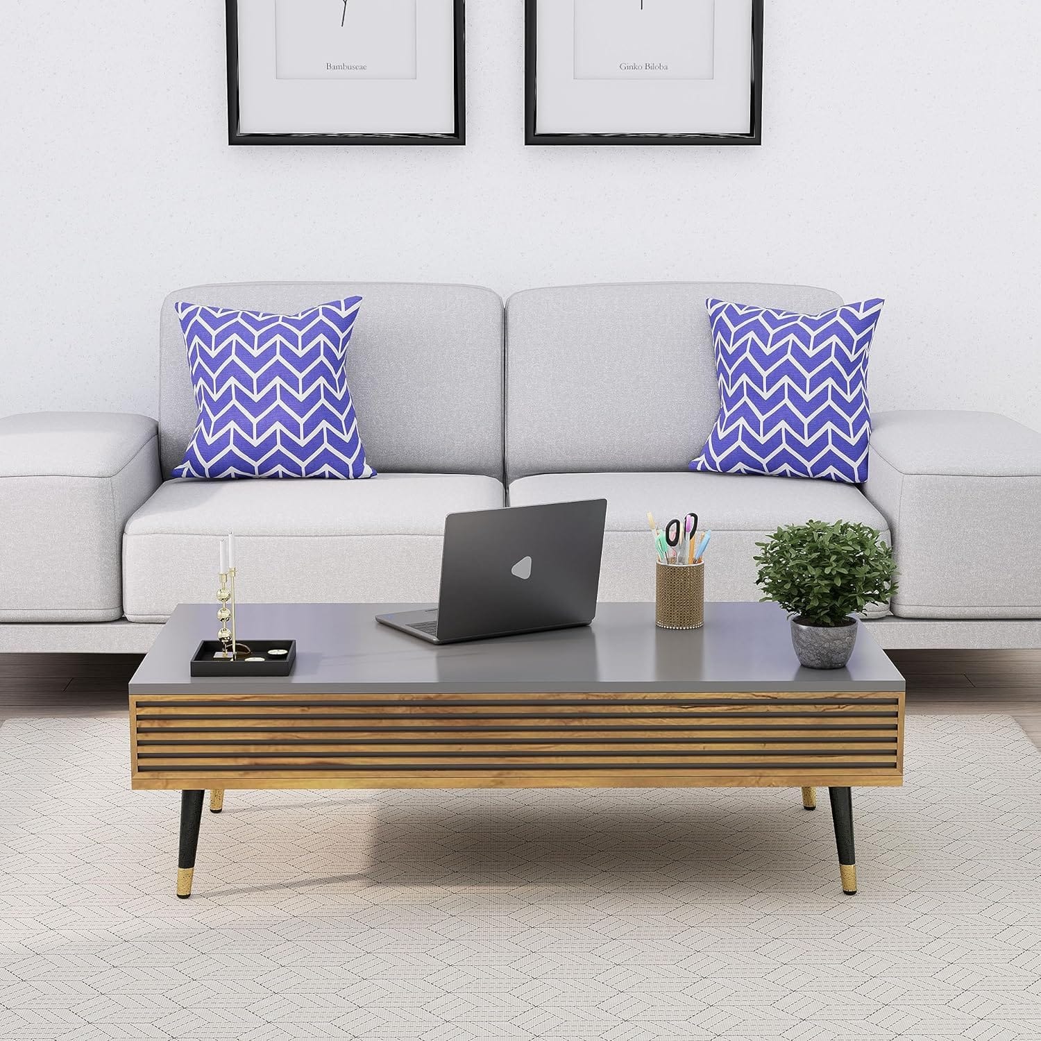 Hexa Engineered Wood Coffee Table With Metal Legs In Grey - HexaRed