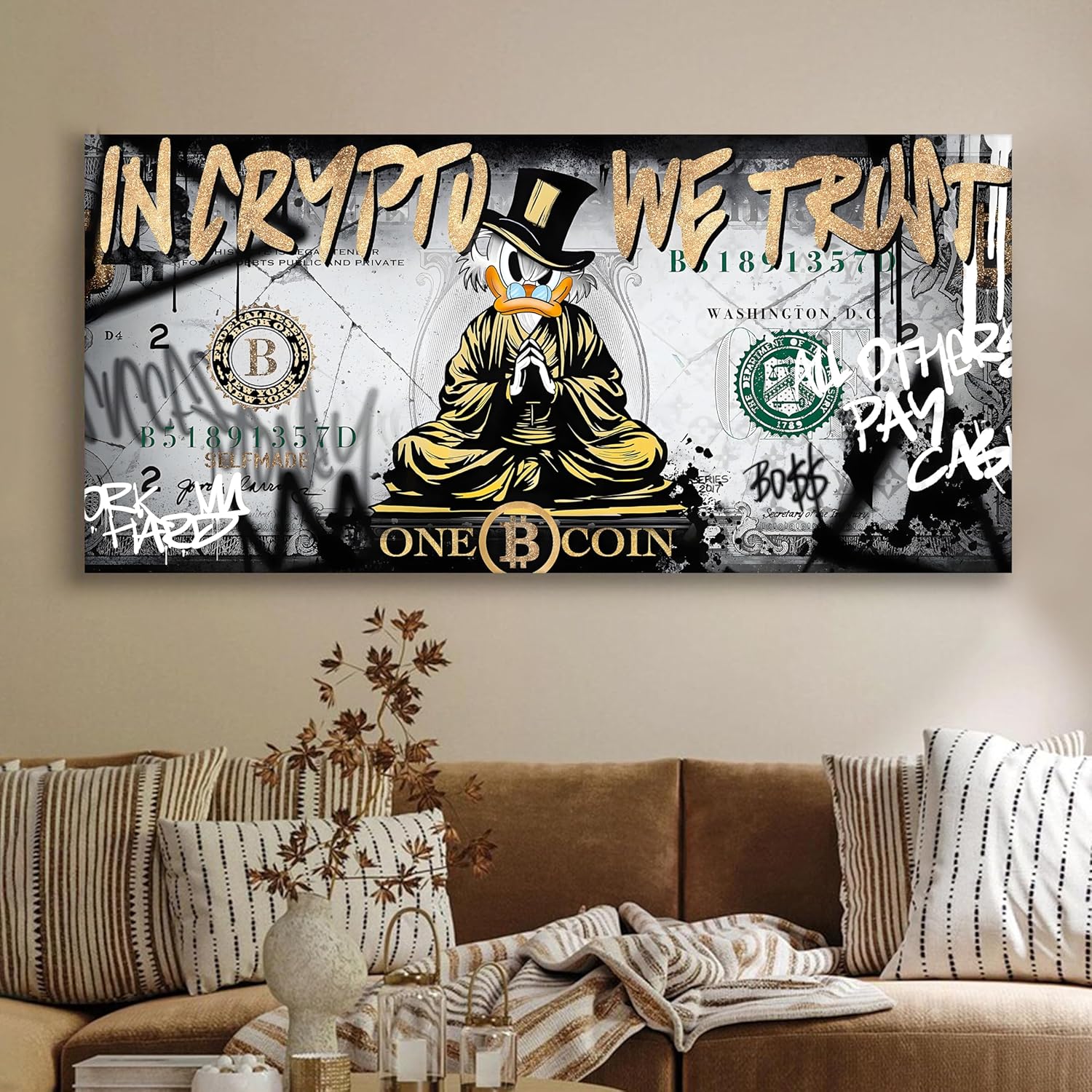 Bitcoin Crypto Pop Art Canvas Wall Painting Cryptocurrency Theme Decor 22x46 Inch-image-12