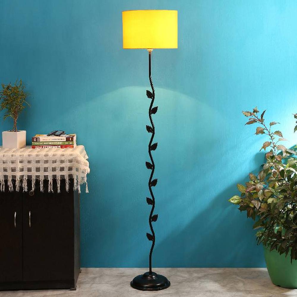 Troy Yellow Fabric Floor Lamp with Black Iron Base