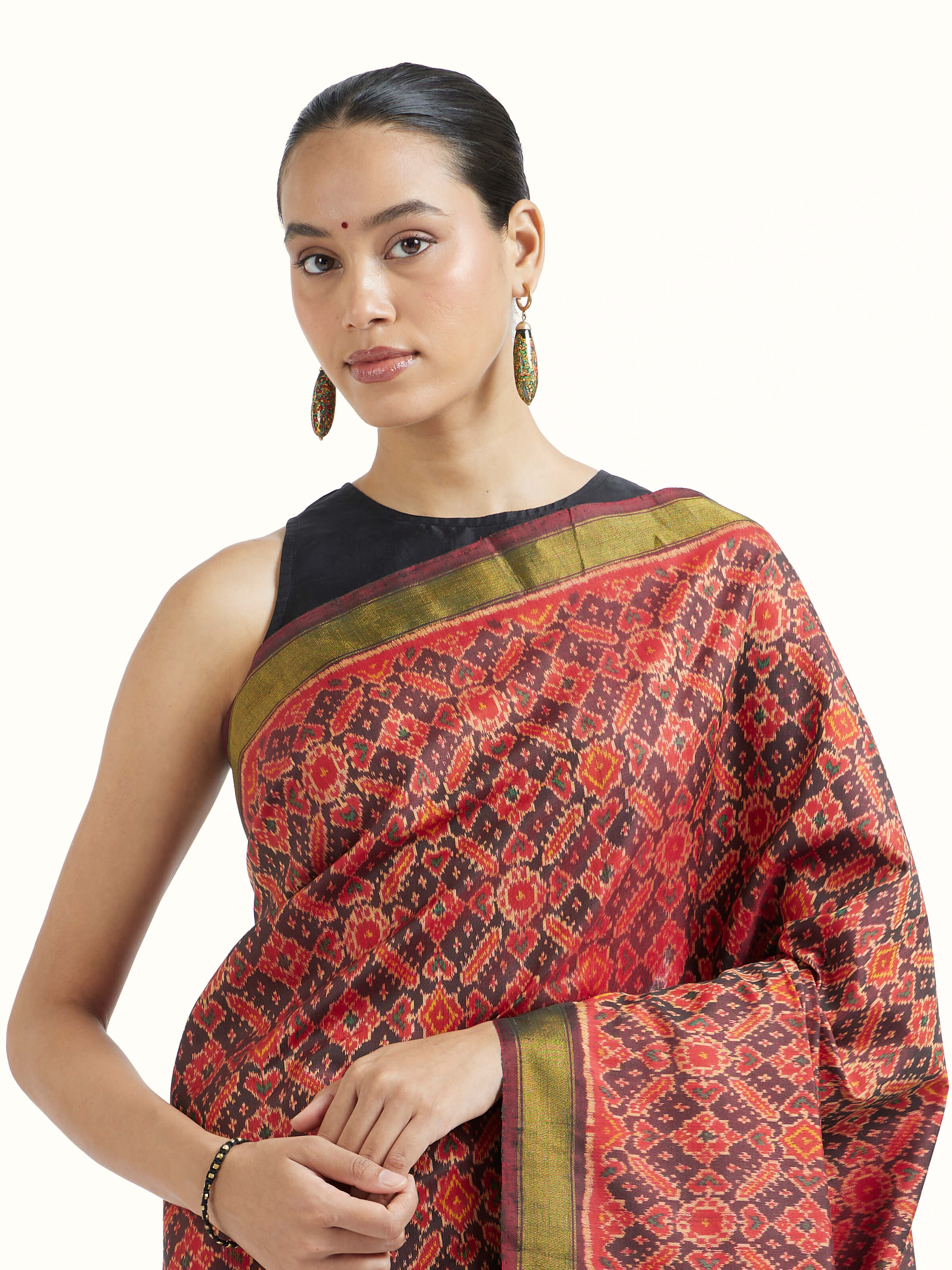 Draped detail view of the Rajkot Micro Patola Saree
