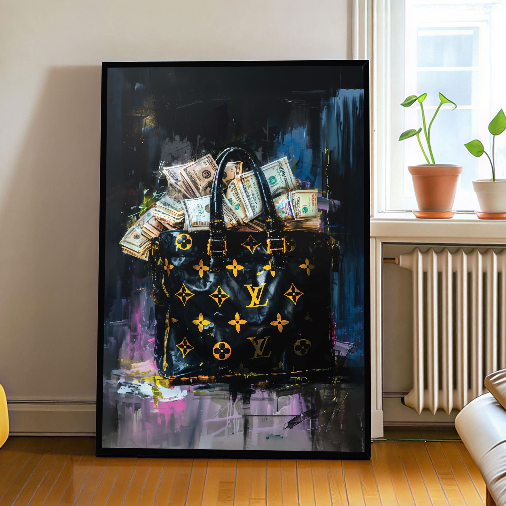 The Castle Decor Luxury Money Bag Wall Art Framed Painting 20x30 Inch - The Castle Decor