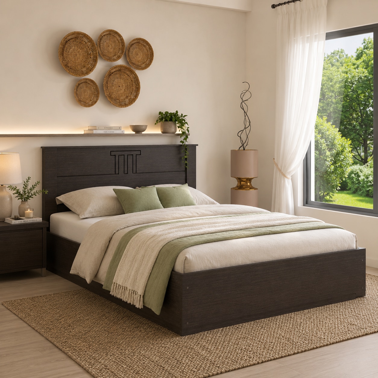 Styx Engineered Wood Queen Size Bed With Drawer Storage (Melamine Finish)