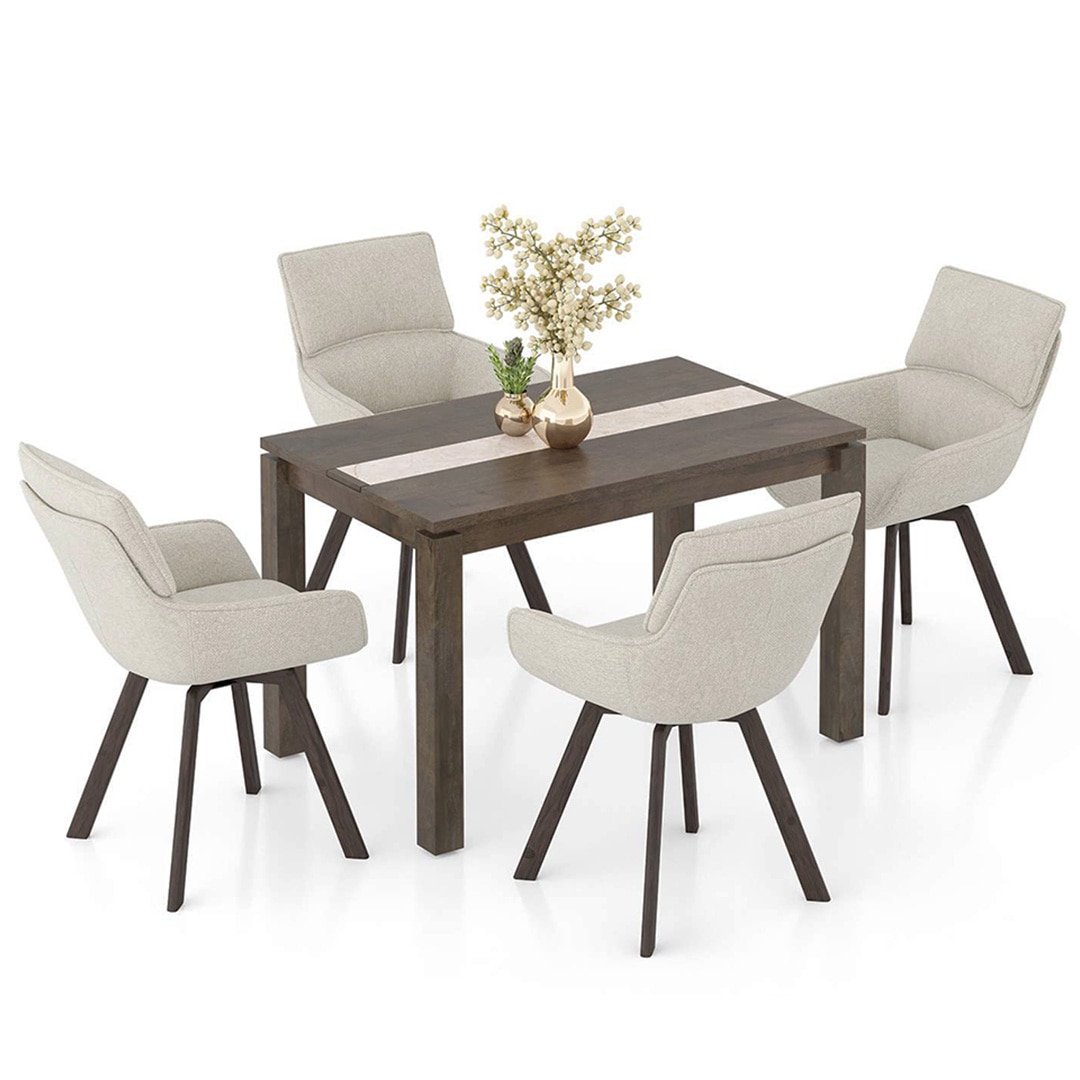 Atlas Crest Solid Wood 4 Seater Dining Table With Bren Swivel Dining Chairs