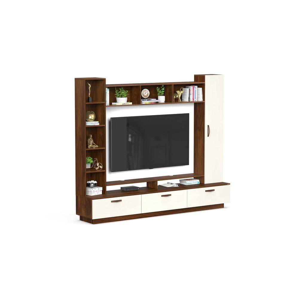 Fenily Engineering Wood TV Entertainment Unit Set Top Box Stand/TV Cabinet with Shelves for Books & Décor Display Unit Bed Living Room Upto 60 Inches (Brown Maple & Beige)