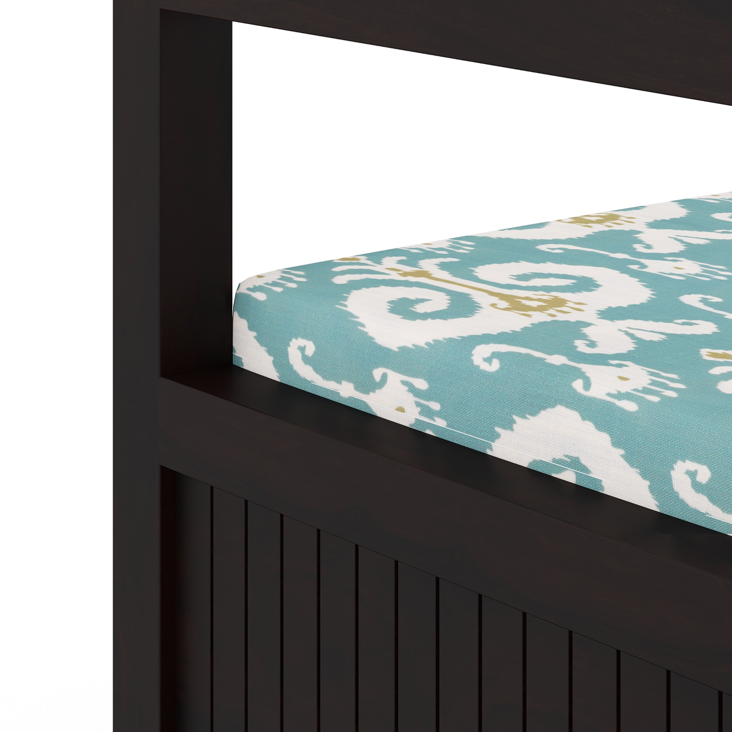 Rhodes Solid Wood Bench in Mango Mahogany Finish with Mint Ikat Fabric Colour
