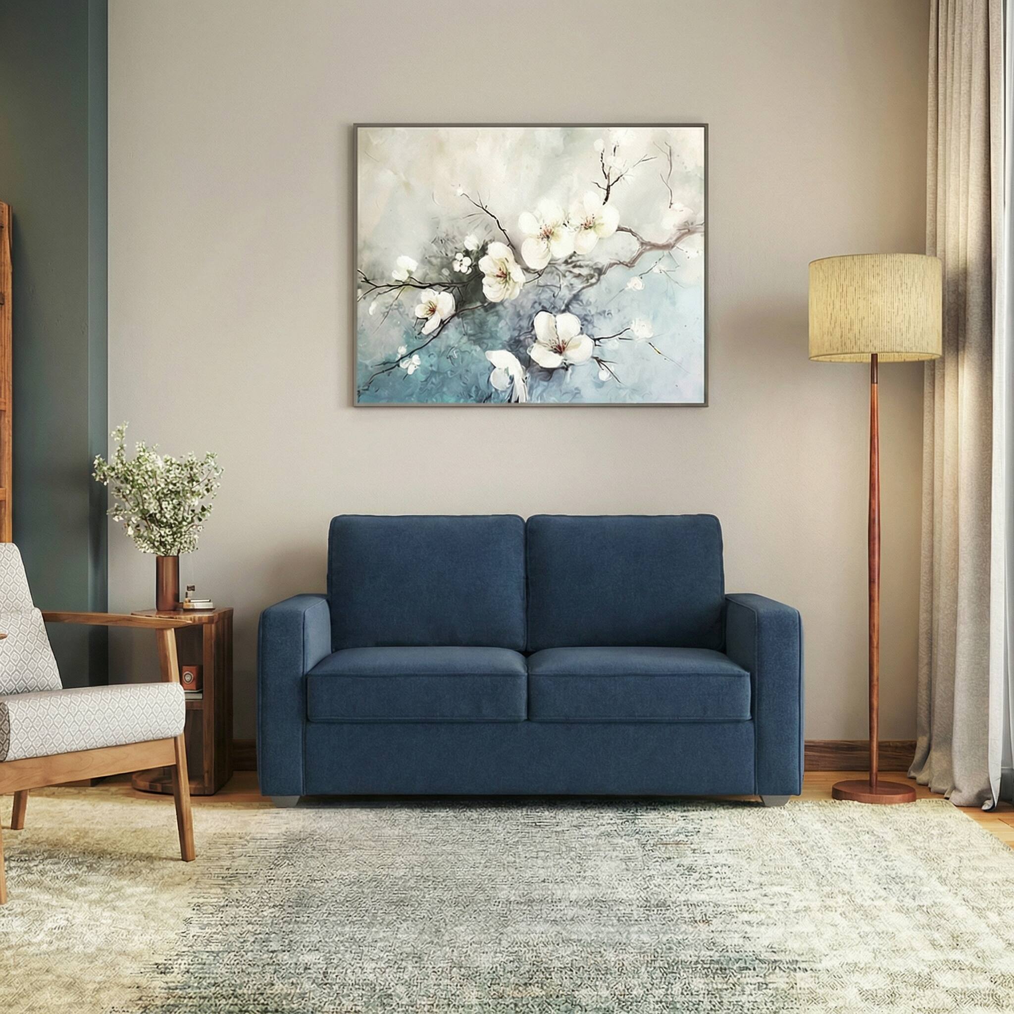 Apollo High Back 2 Seater Fabric Sofa in Lapis Blue Colour - Urban Ladder