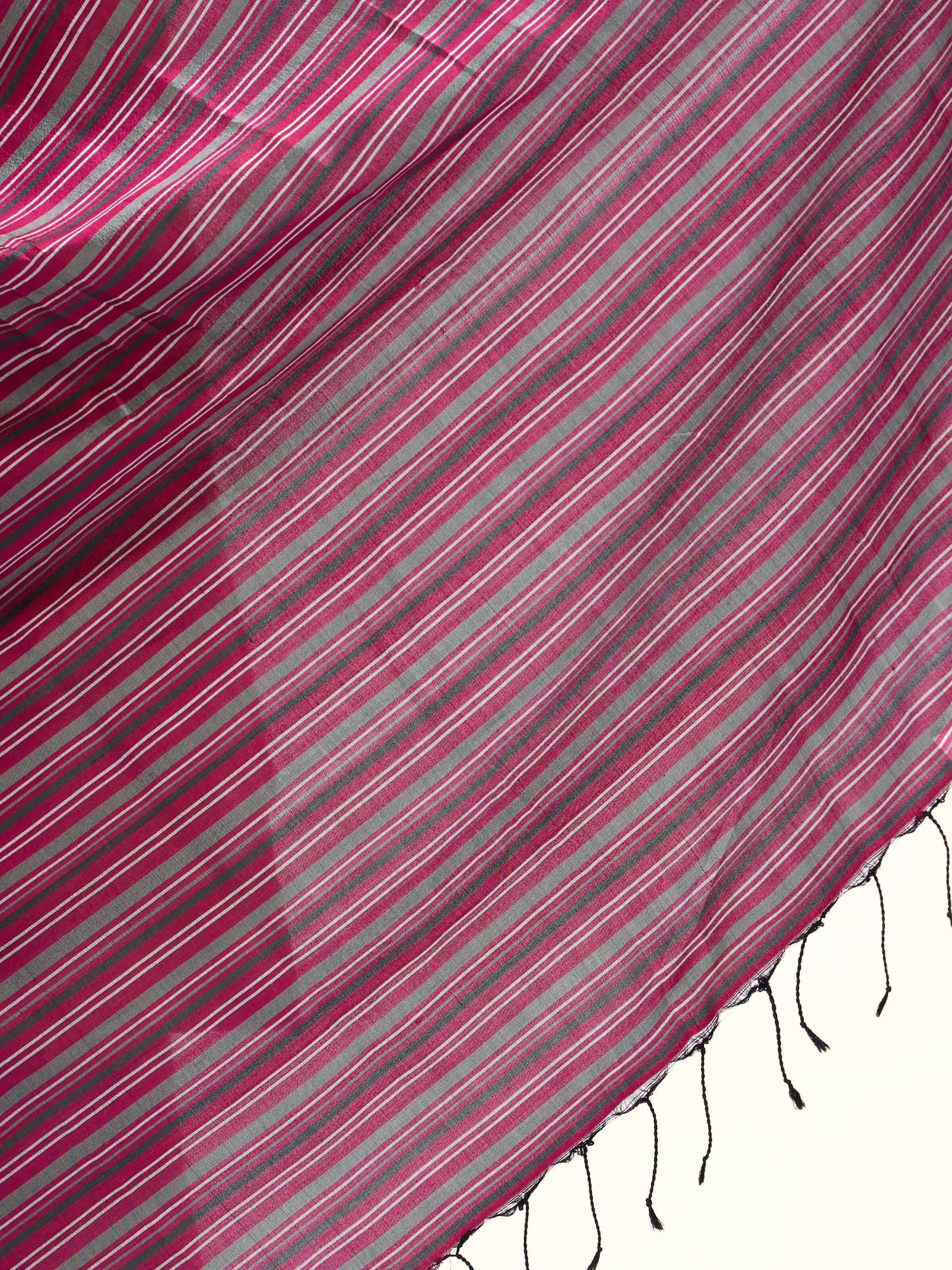Detail view of pink silk Odisha ikat dupatta showing fabric weave