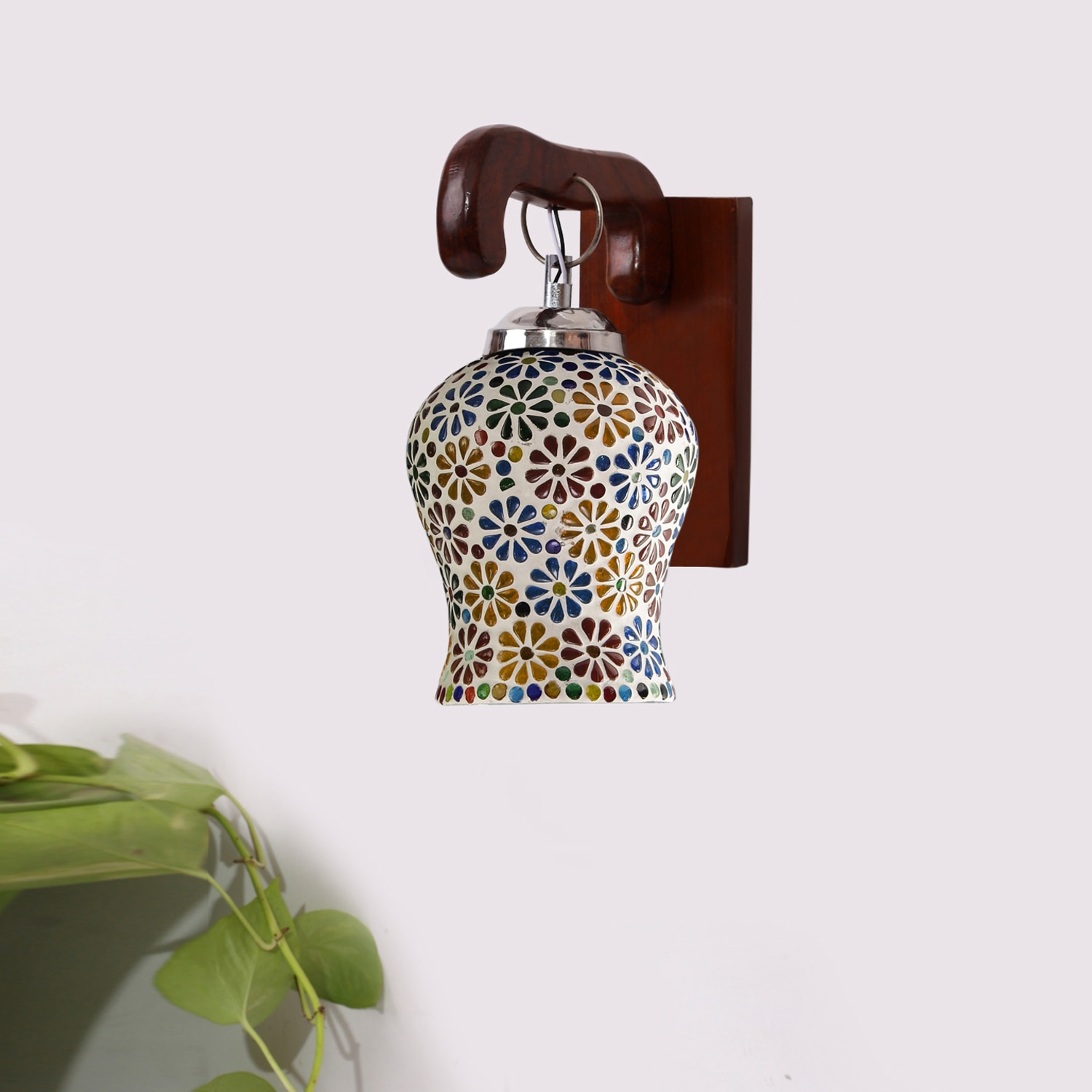 Devansh Solid Wood Electric Wall Light in Brown Colour with Multi Shade Count of 1 Light - Devansh
