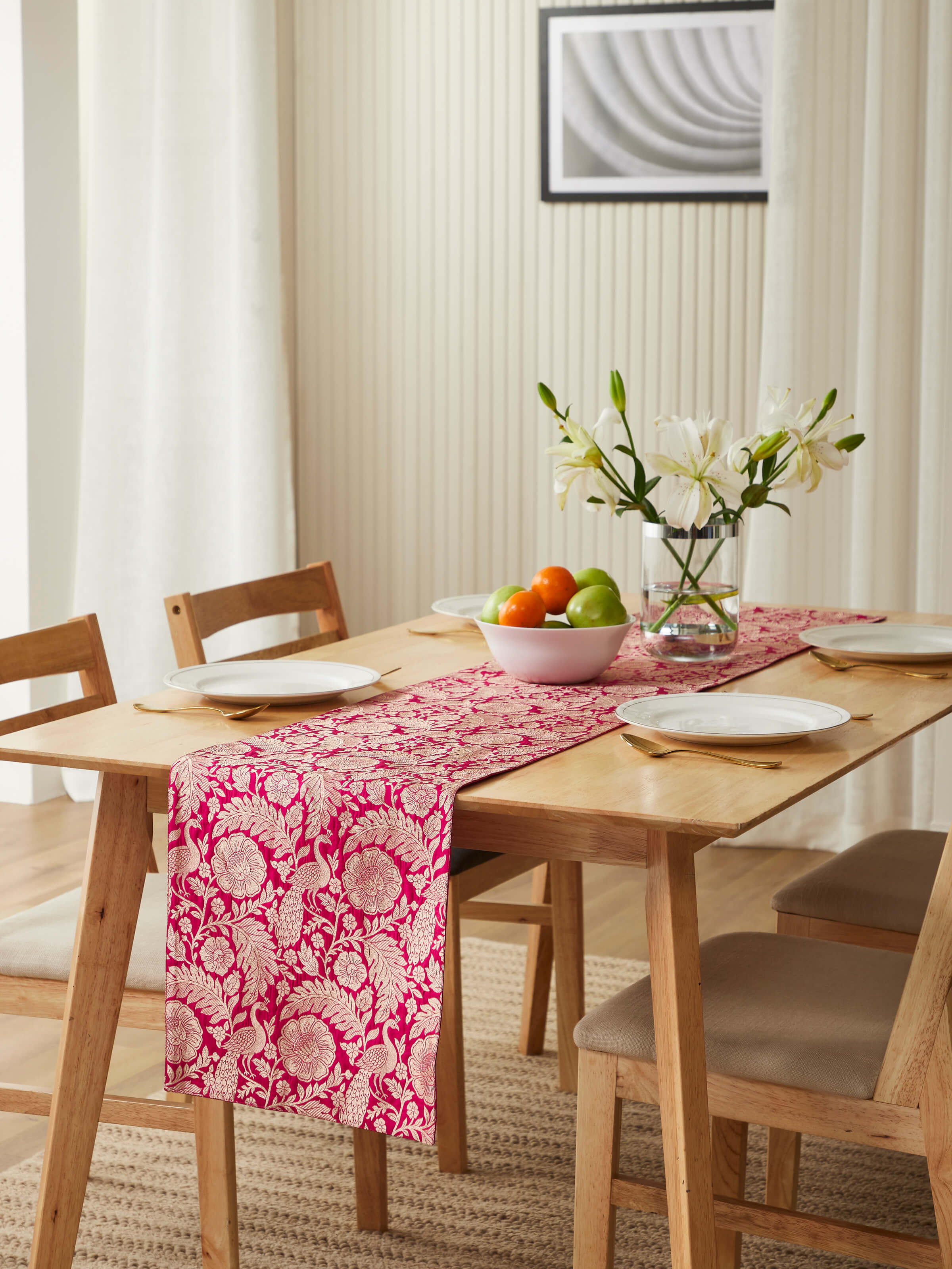 Avasa Rani Mor Jaal Silk Banarasi Brocade Handloom Table Runner