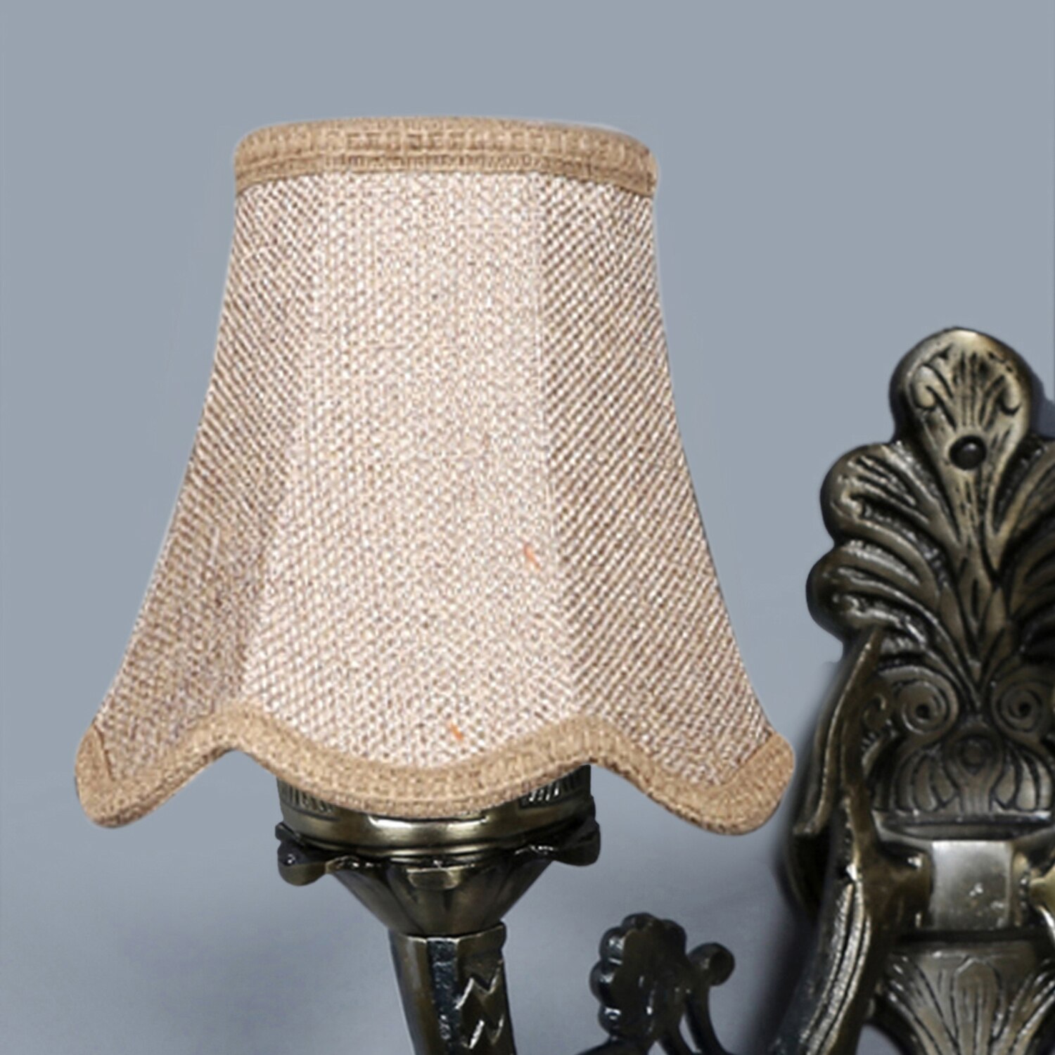 Devansh Dual Gold  Antique Wall Mounted Lamp With Beige Jute Shade