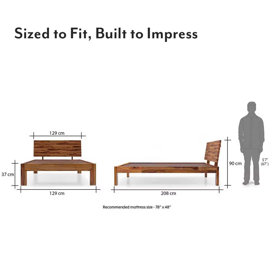 Boston Solid Wood Compact Queen Size Bed In Teak Finish