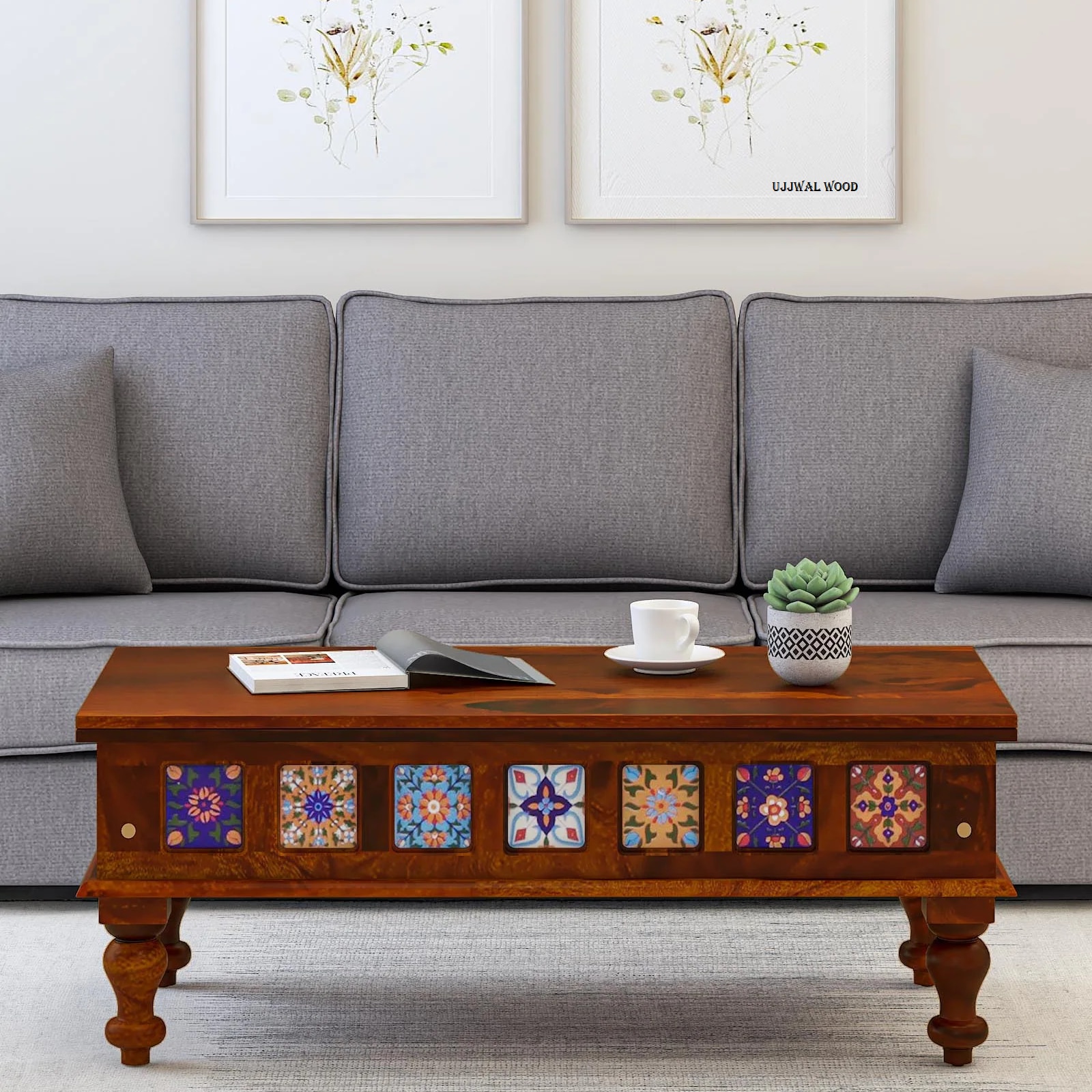 Sheesham Wood Large Coffee Table In Honey Oak Finish