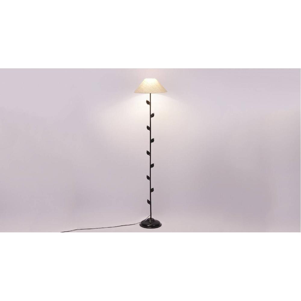 Evander White Natural Fiber Floor Lamp with Black Iron Base